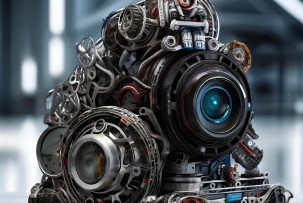 Futuristic, intricate machine with a lens resembling complex industrial design.