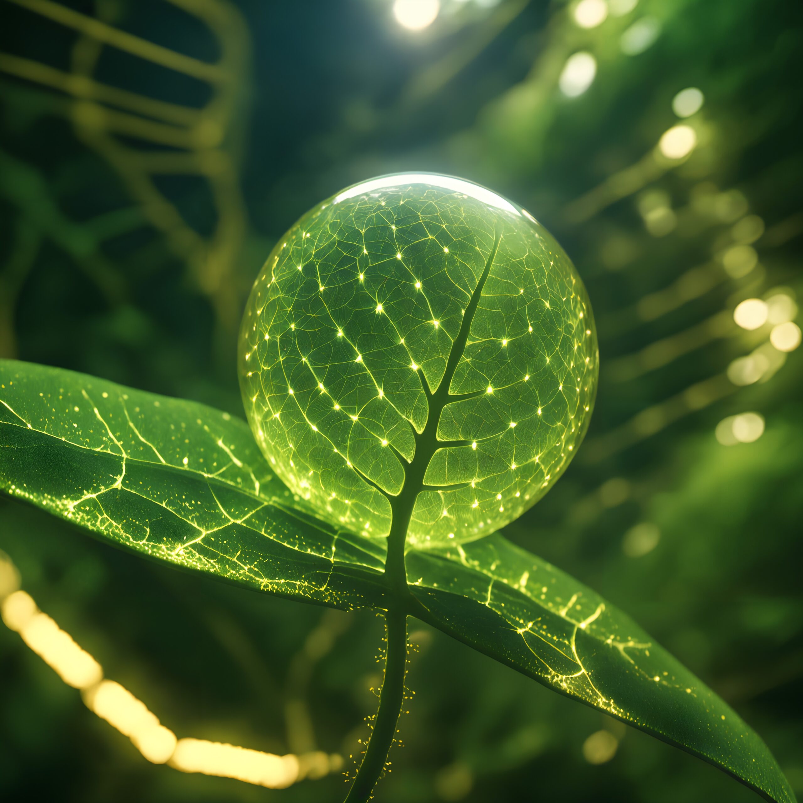 Glowing Sphere on Leafy Canvas