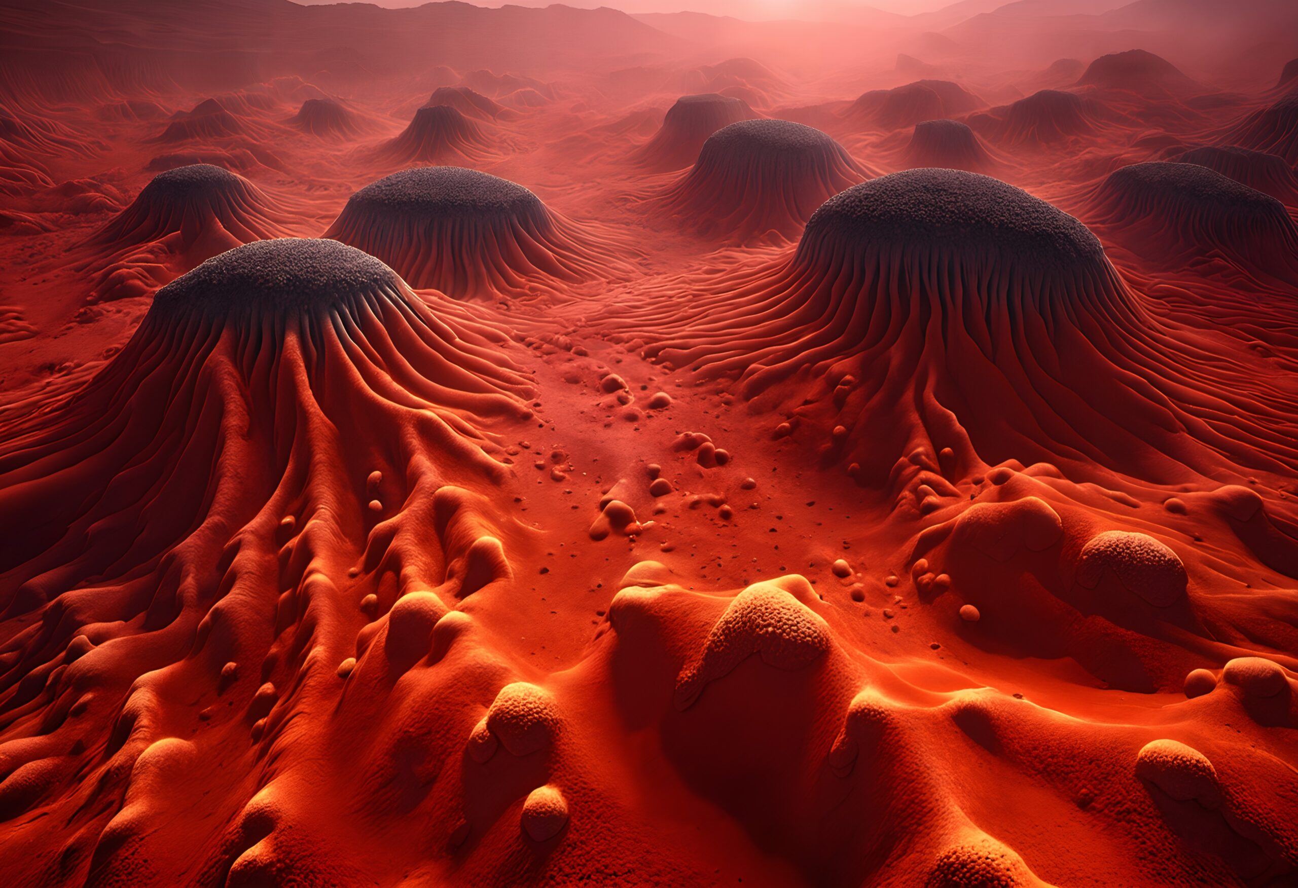 Martian Domes Under Scarlet Skies