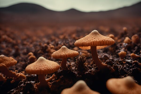 Close-up of mushrooms in natural environment.