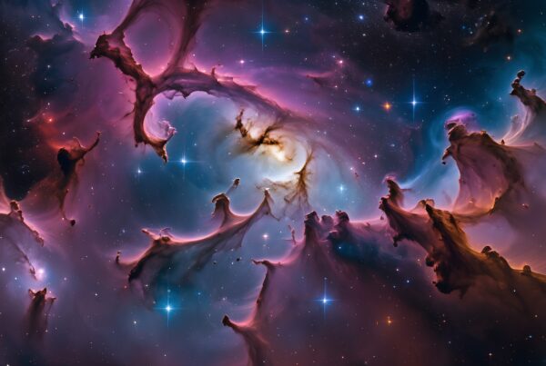 A mesmerizing cosmic nebula with colorful gas and stars, illustrating the beauty of the universe.