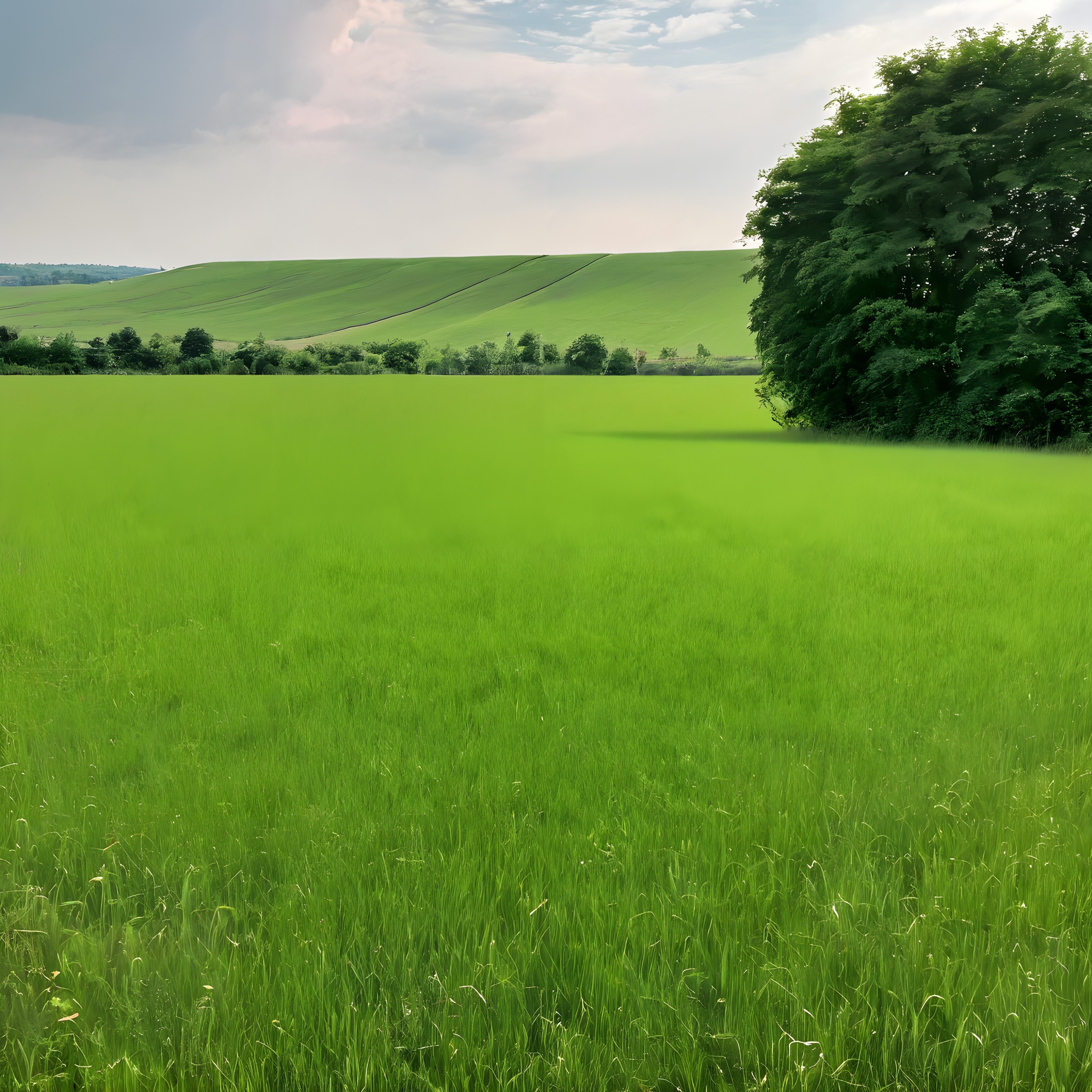 Lush Green Meadow Under Clouds