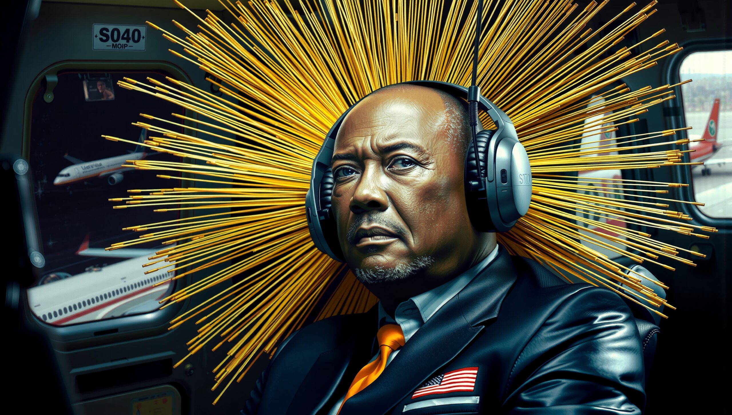 Haloed Figure in Aircraft Cabin