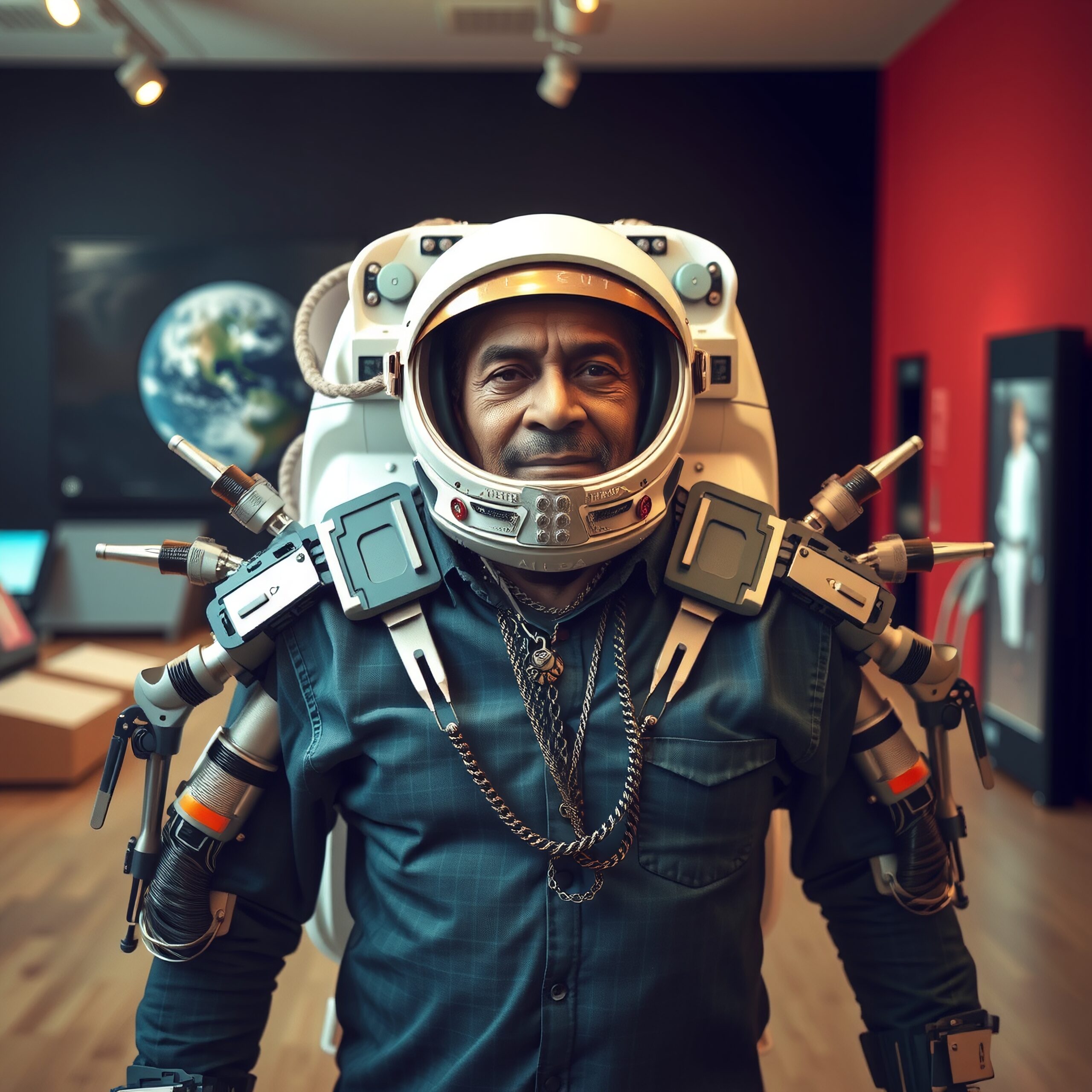 Futuristic Spacesuit Display Indoors