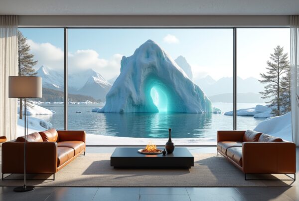 Modern living room with iceberg view.
