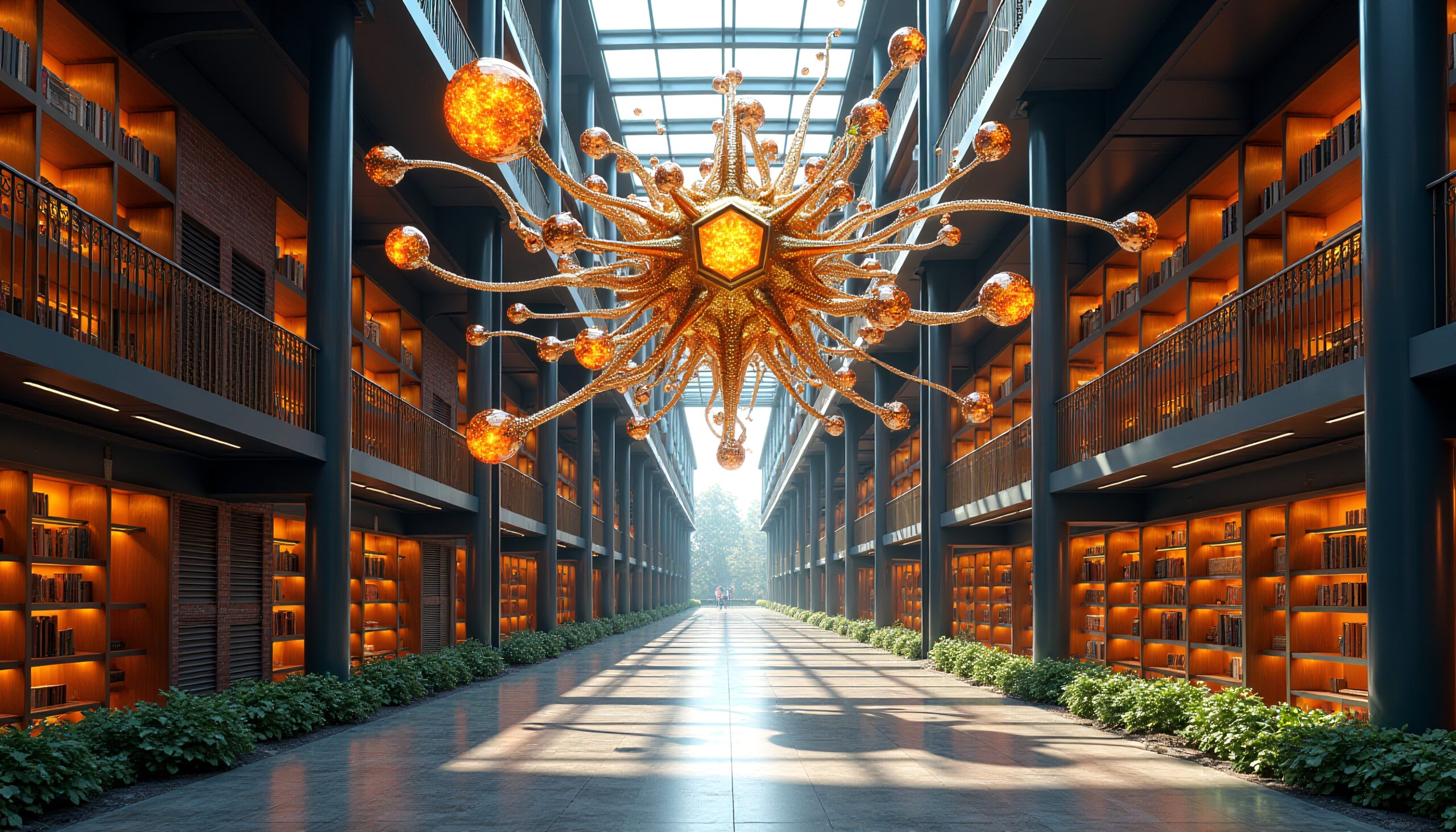 Majestic Modern Library with Chandeliers