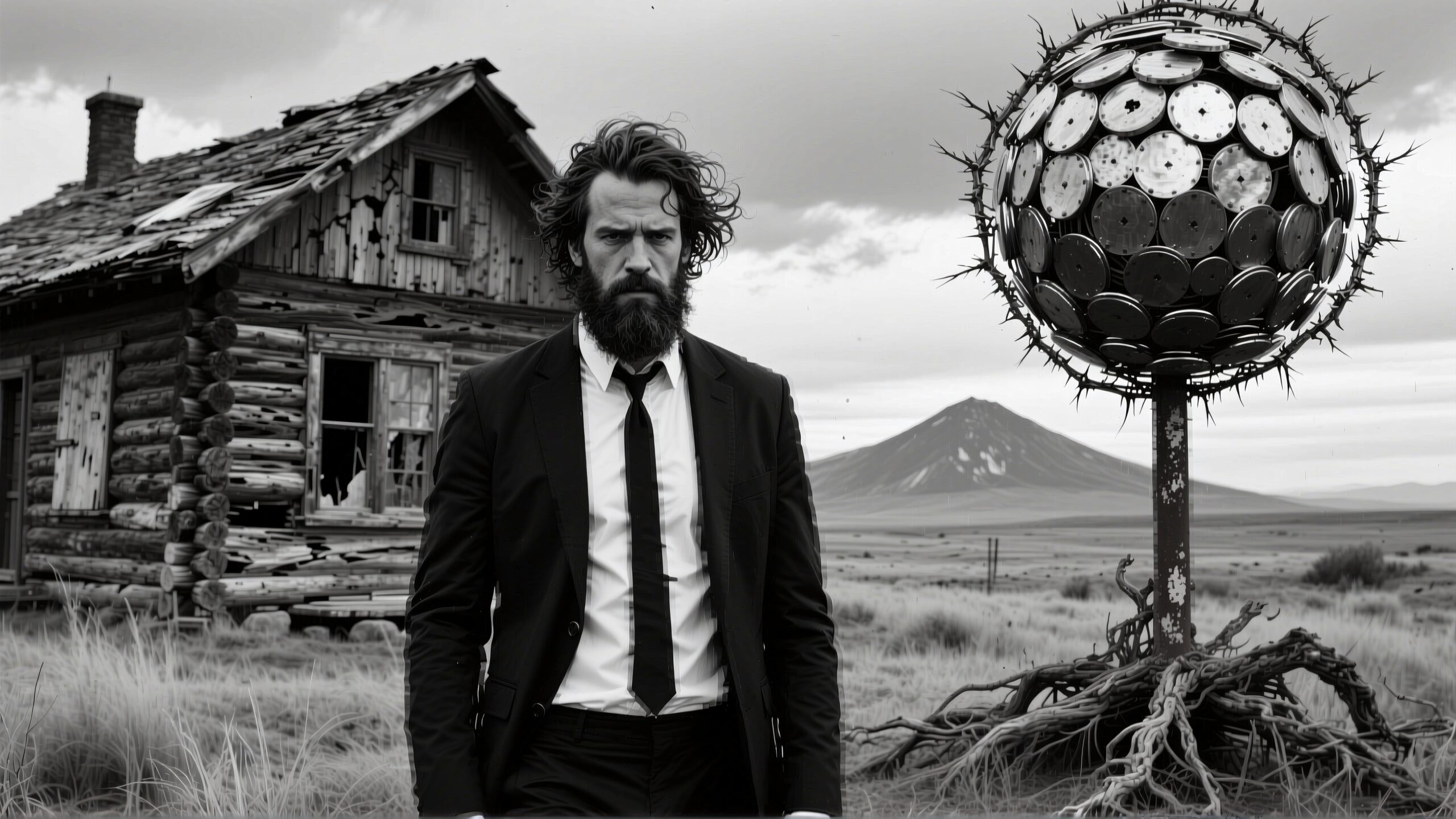 Man in Suit by Old House