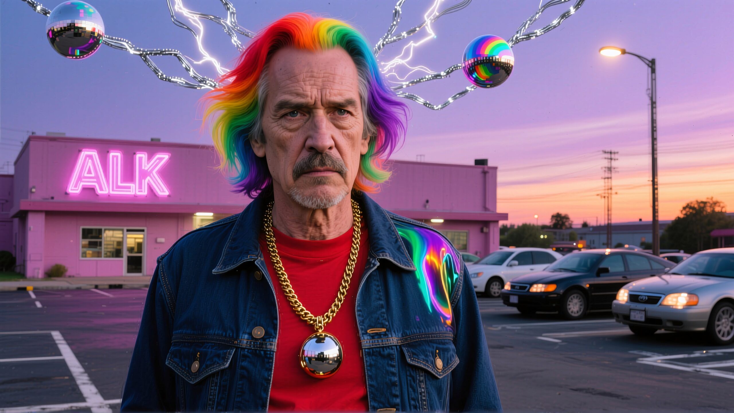 Colorful Man with Neon Backdrop