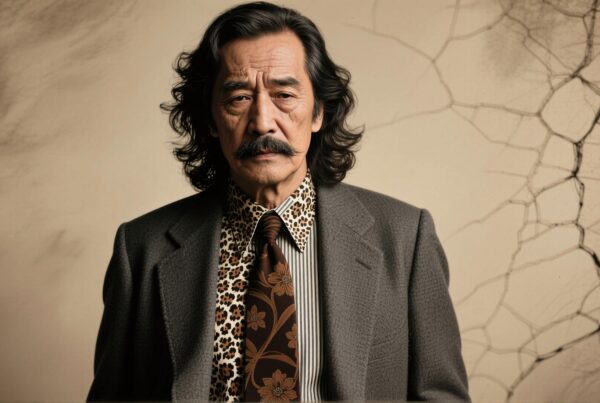 Elderly man in patterned suit with a textured background.