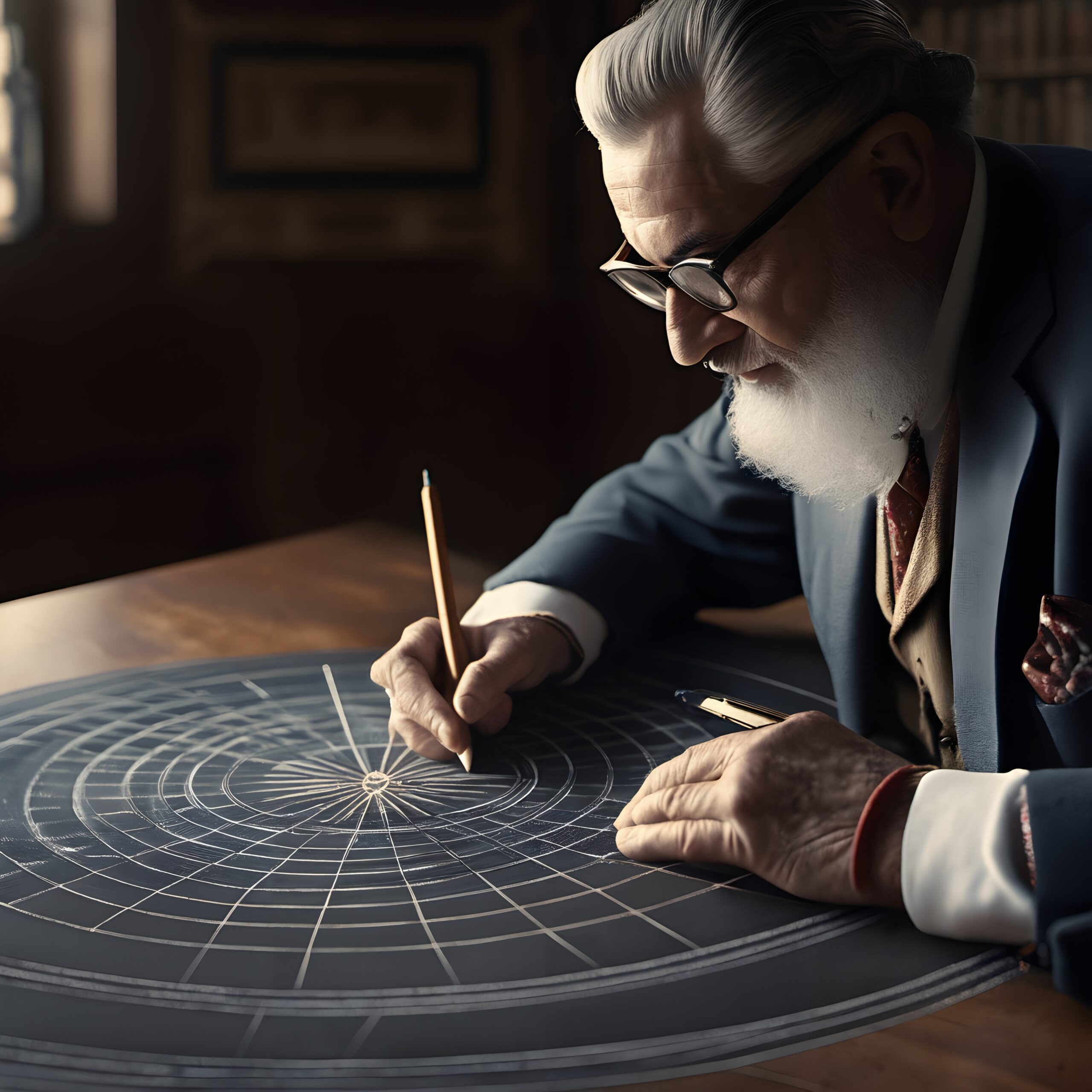 Wise Scholar Drawing Precise Diagram