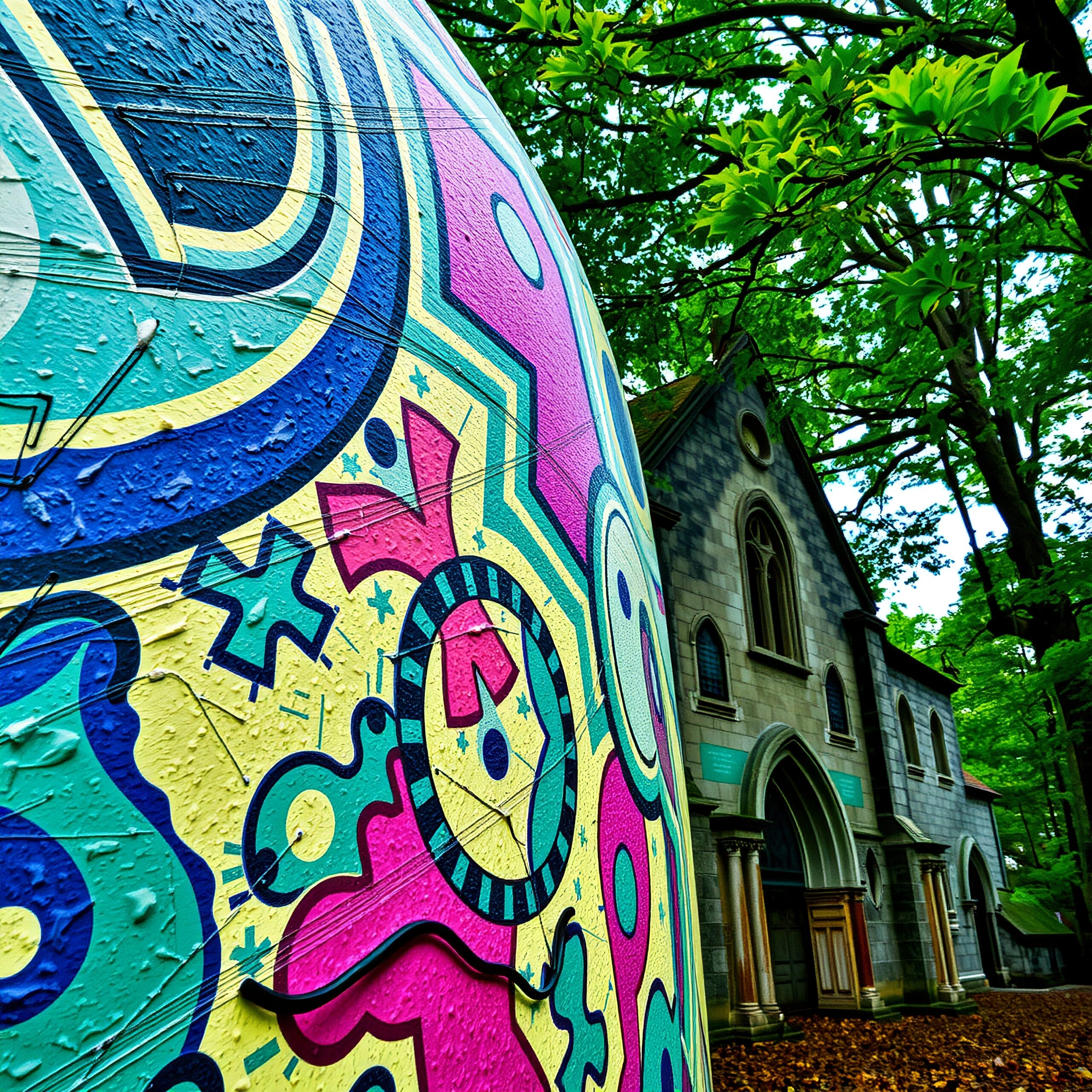 Vibrant mural meets classic architecture