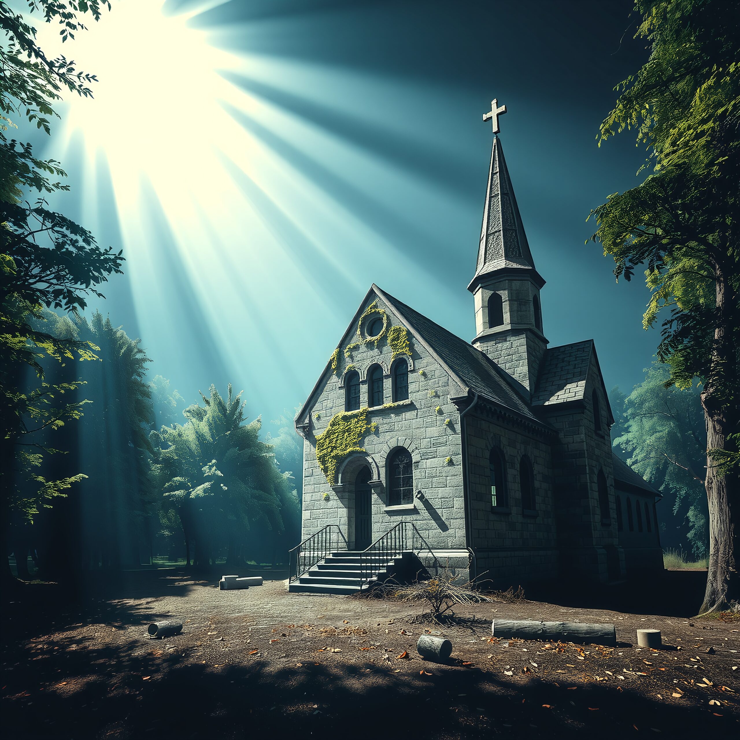 Sunlit Church in Enchanted Forest