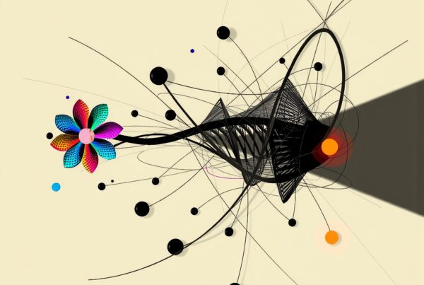 Abstract art featuring vibrant geometric flower.