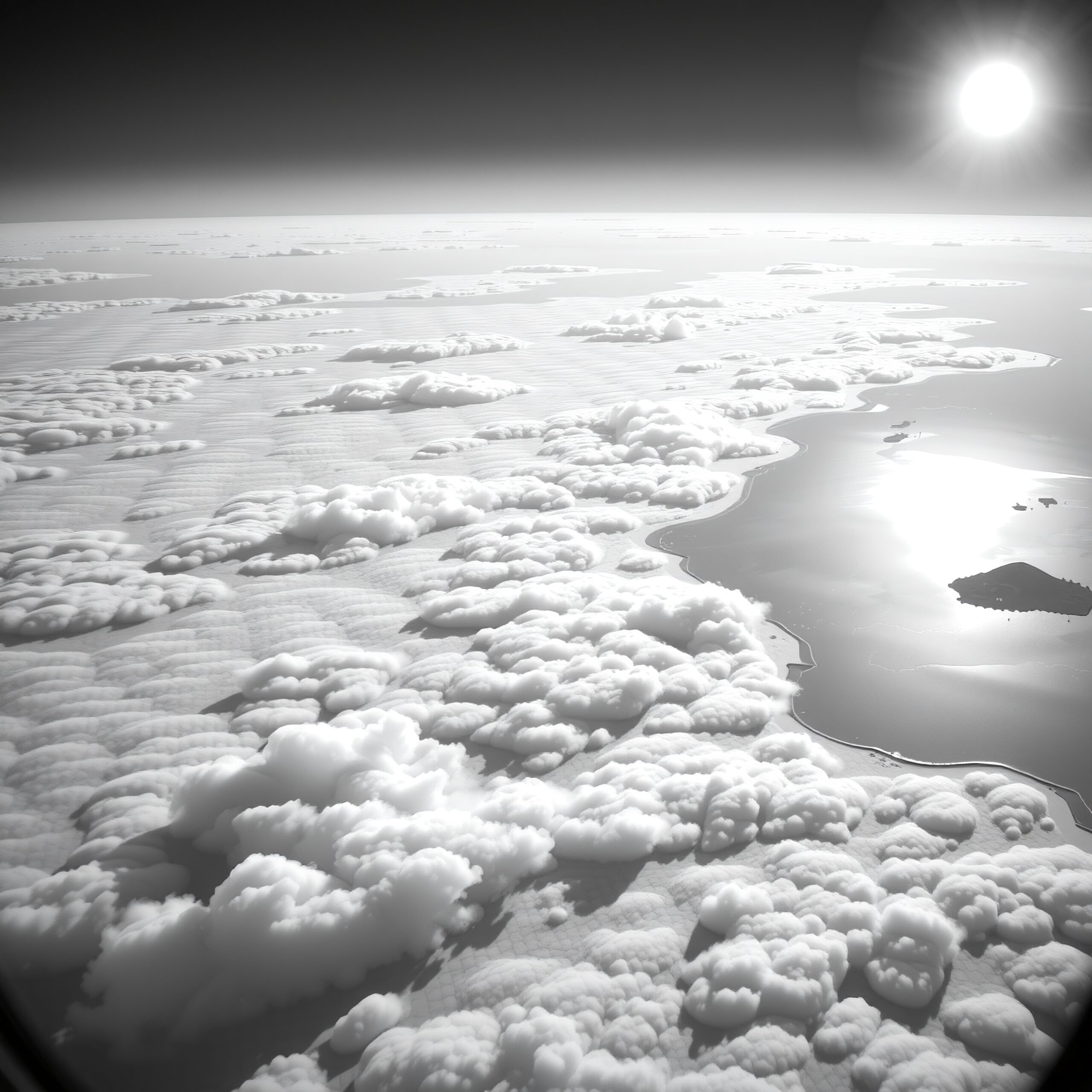 Serene Aerial Cloudscape with Sun