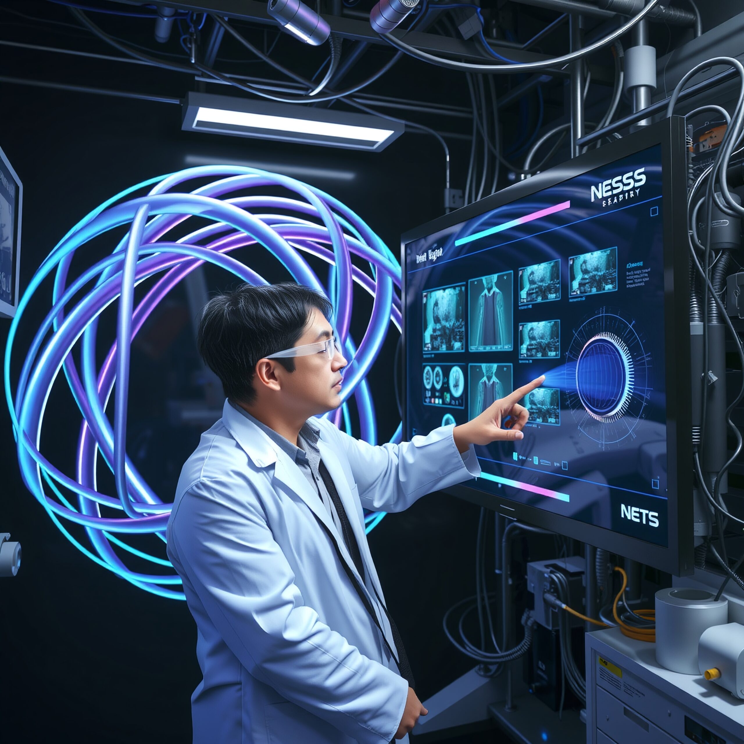 Futuristic Scientific Research Lab Interaction