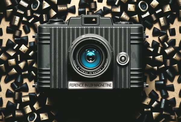 A vintage camera arranged amidst cylindrical elements.