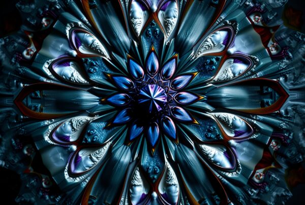 Intricate abstract design of kaleidoscopic floral fractal.