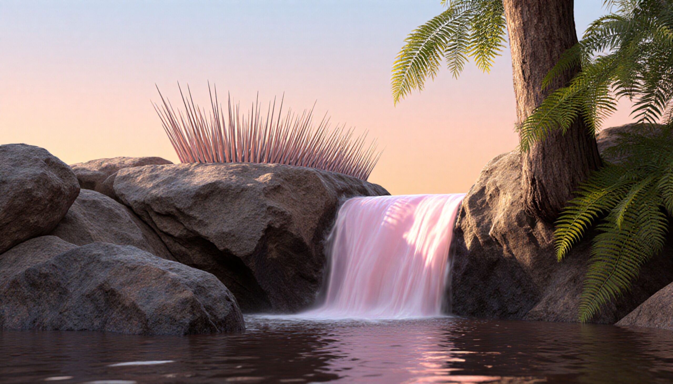Pink Waterfall in Fantasy Setting