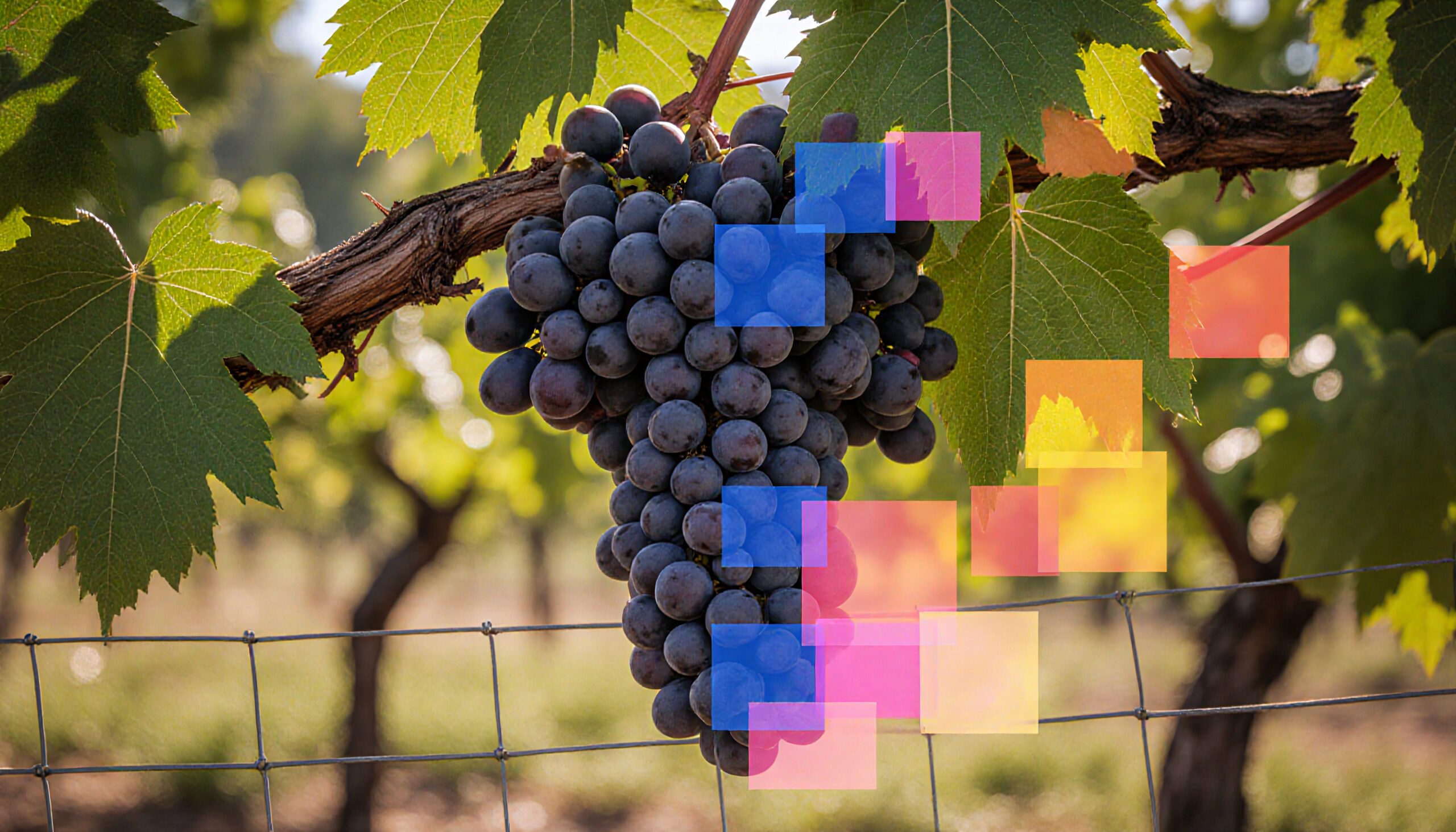 Grapes in Vineyard with Overlay
