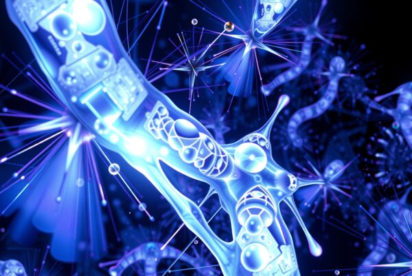 Abstract glowing nanobots and structures.