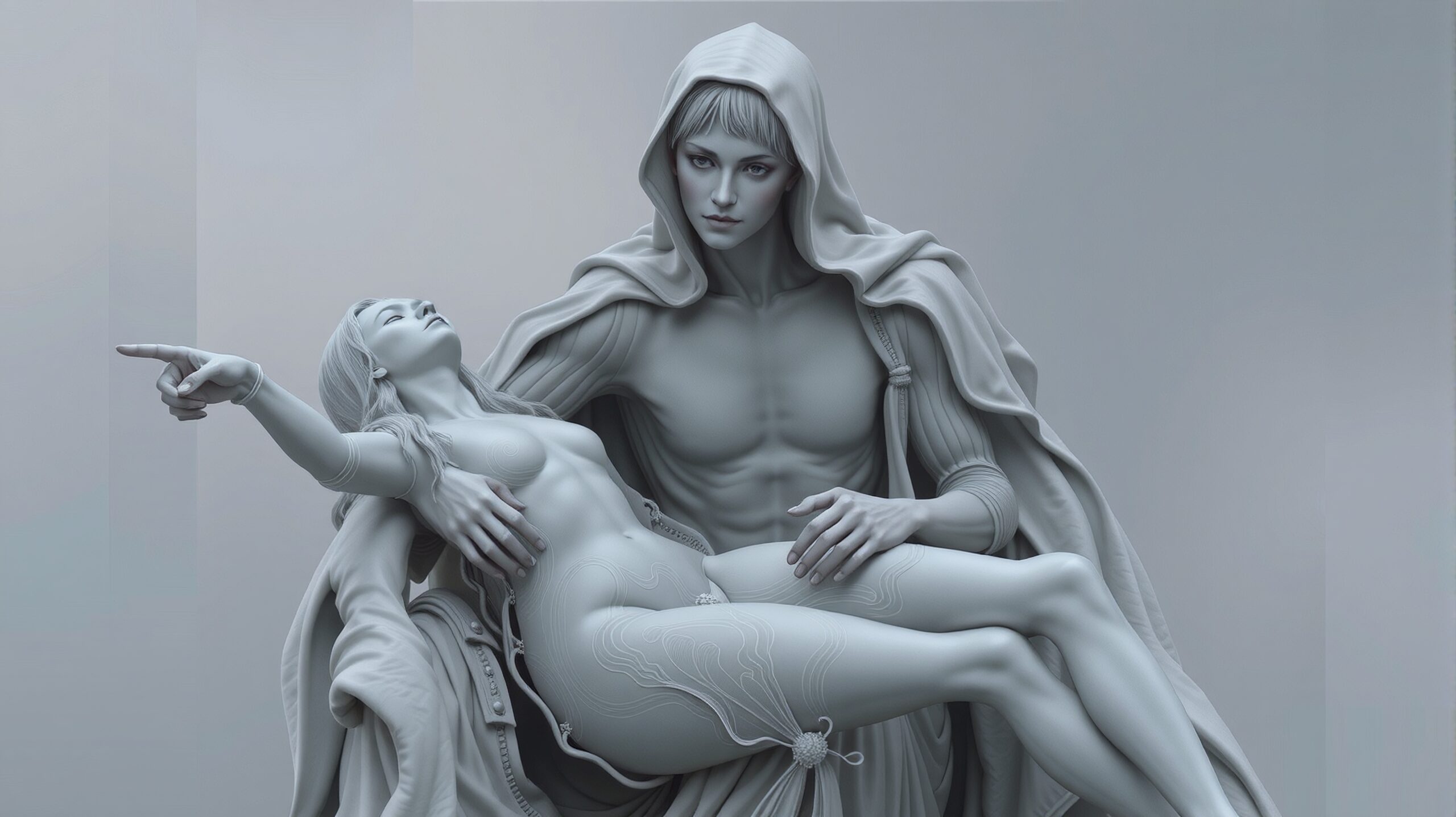 Dramatic Monochrome Sculpture Scene