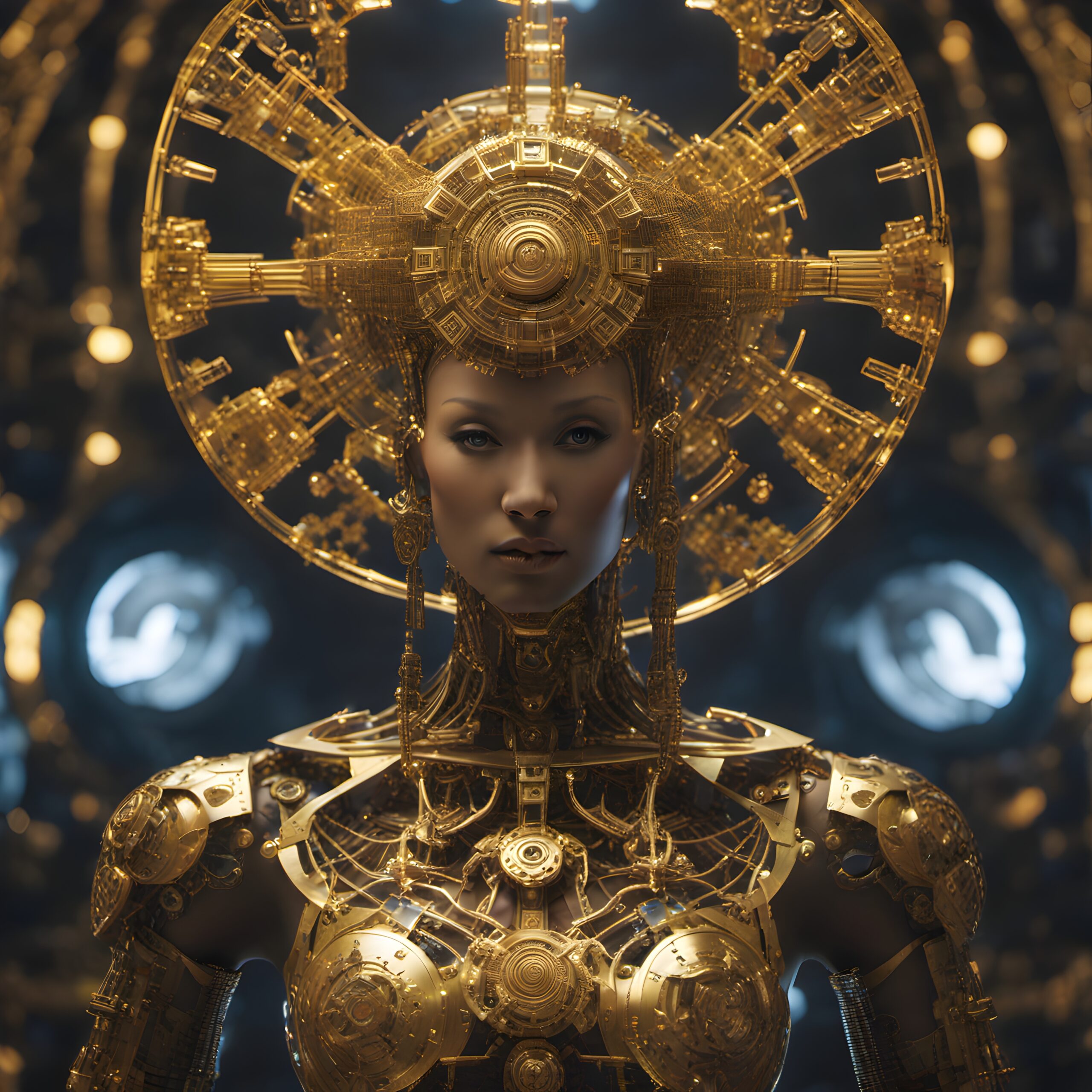 Futuristic Golden Mechanoid Portrait