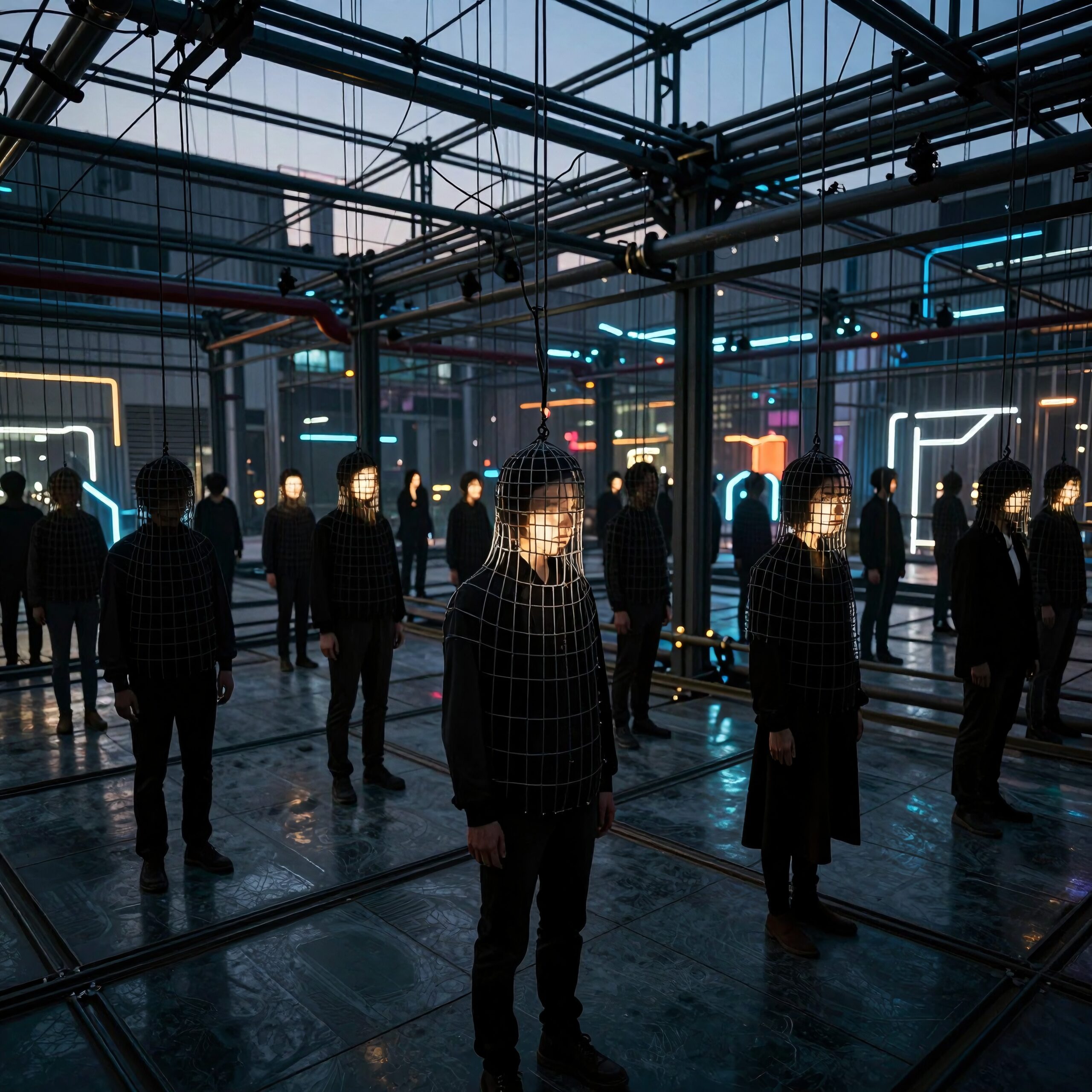 Enigmatic Wire-Framed Human Installation