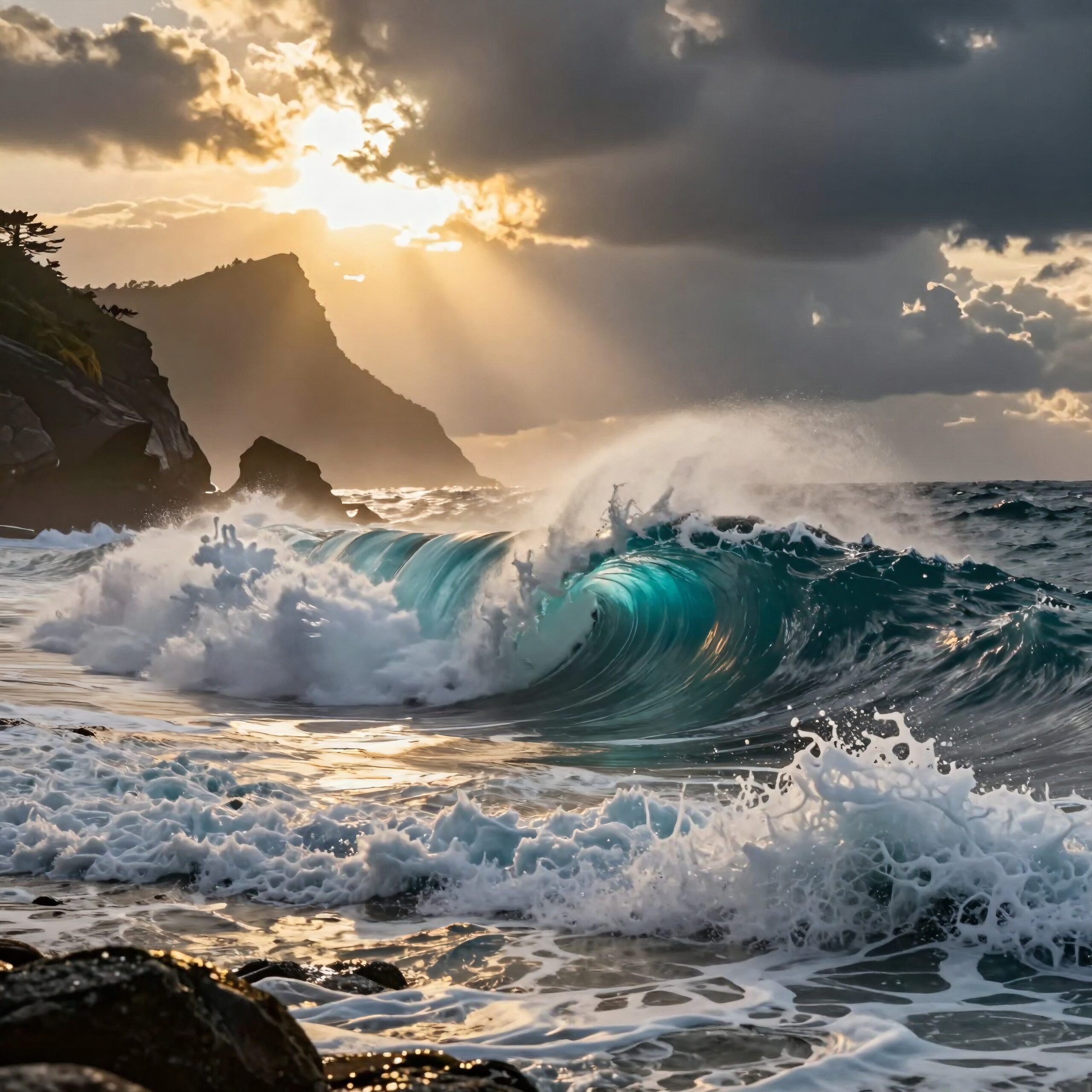 Powerful Ocean Waves at Sunset