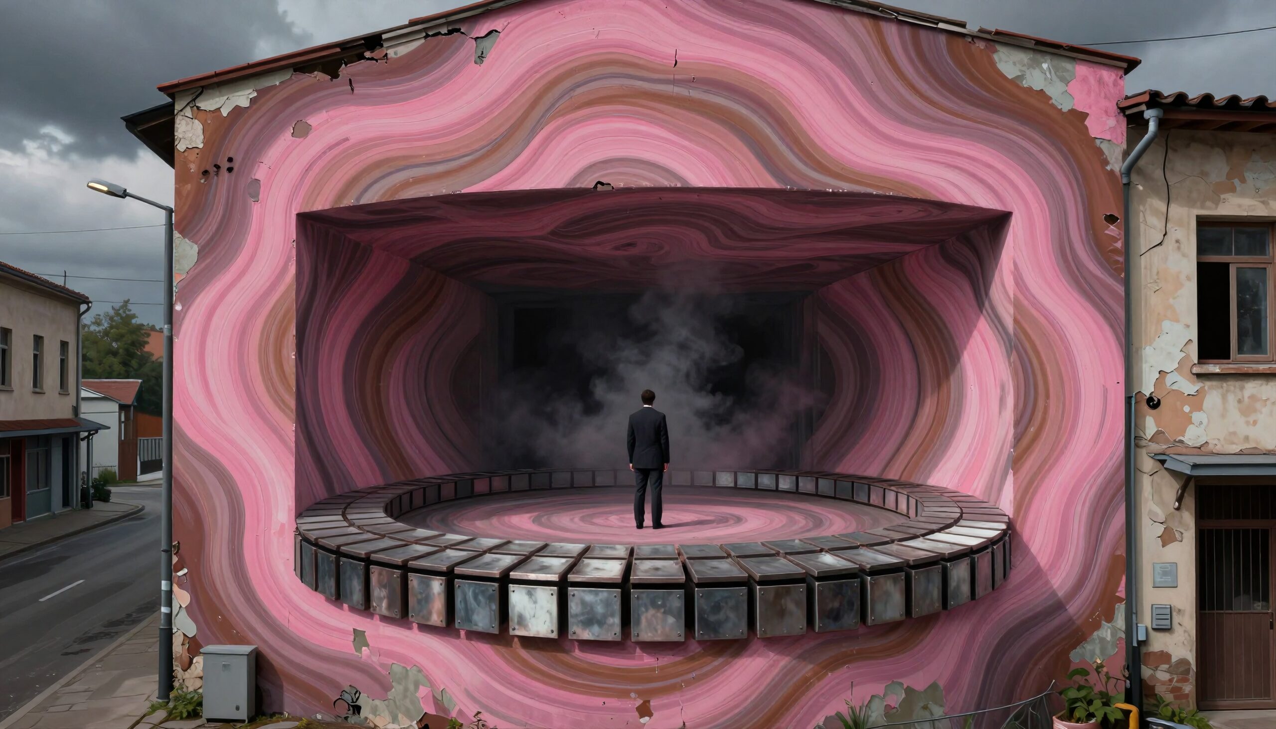 Whimsical Surreal Pink Building Facade