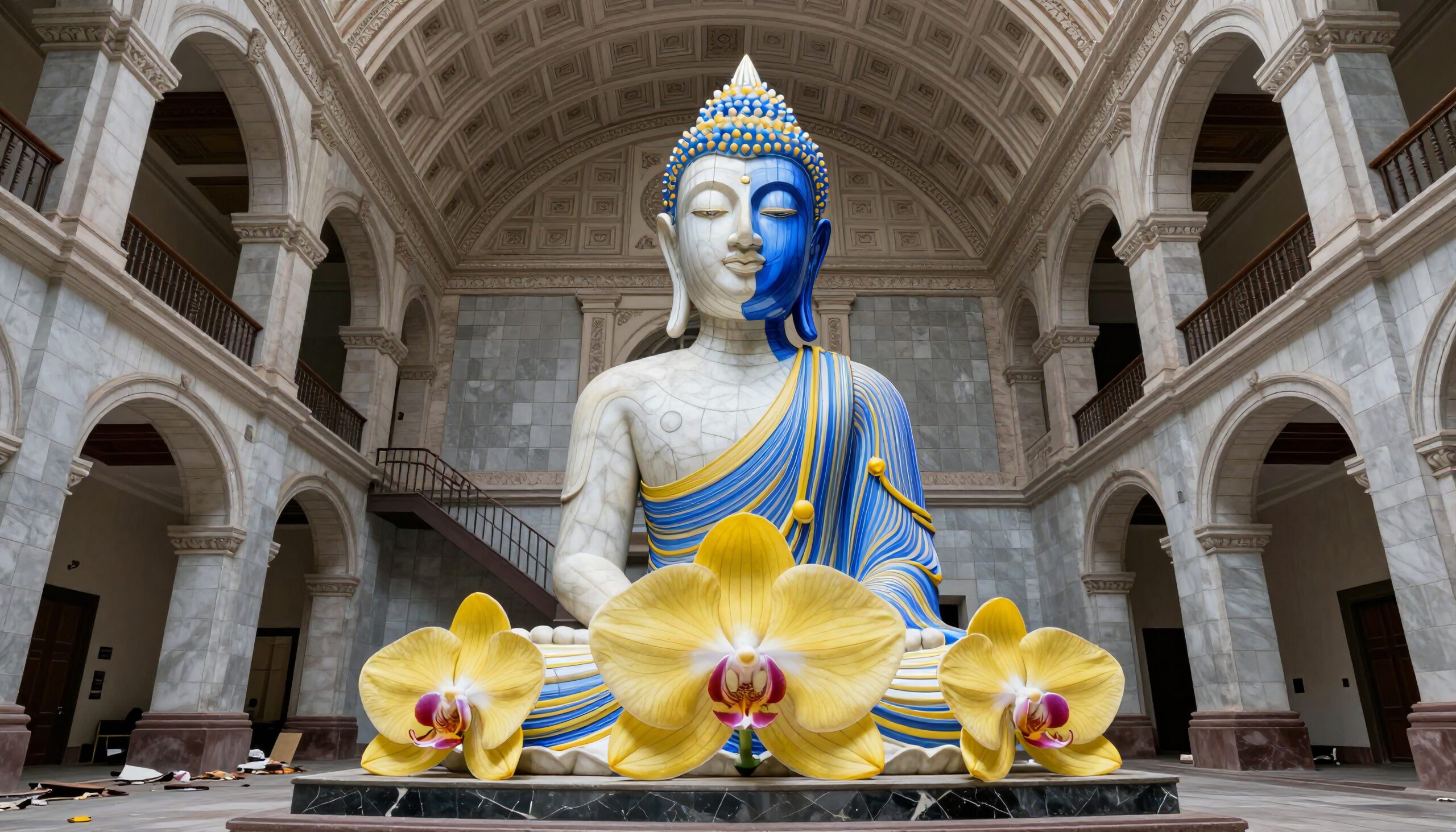 Colorful Buddha in Magnificent Hall