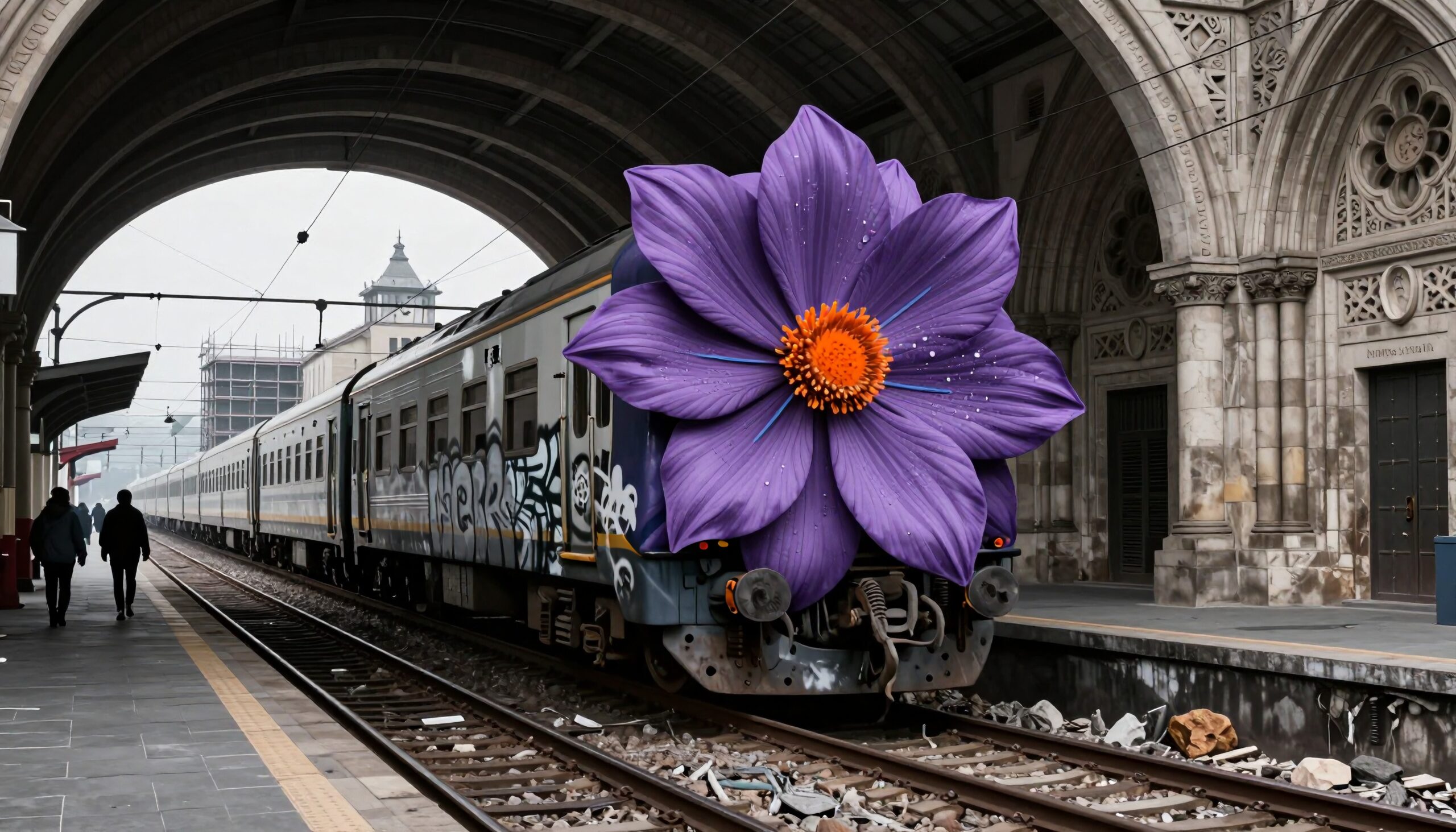 Surreal Train and Flower Fusion