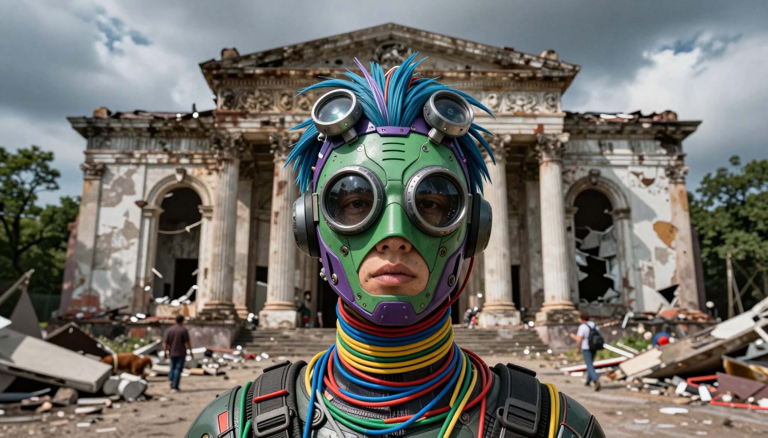 Futuristic Figure Before Ruins