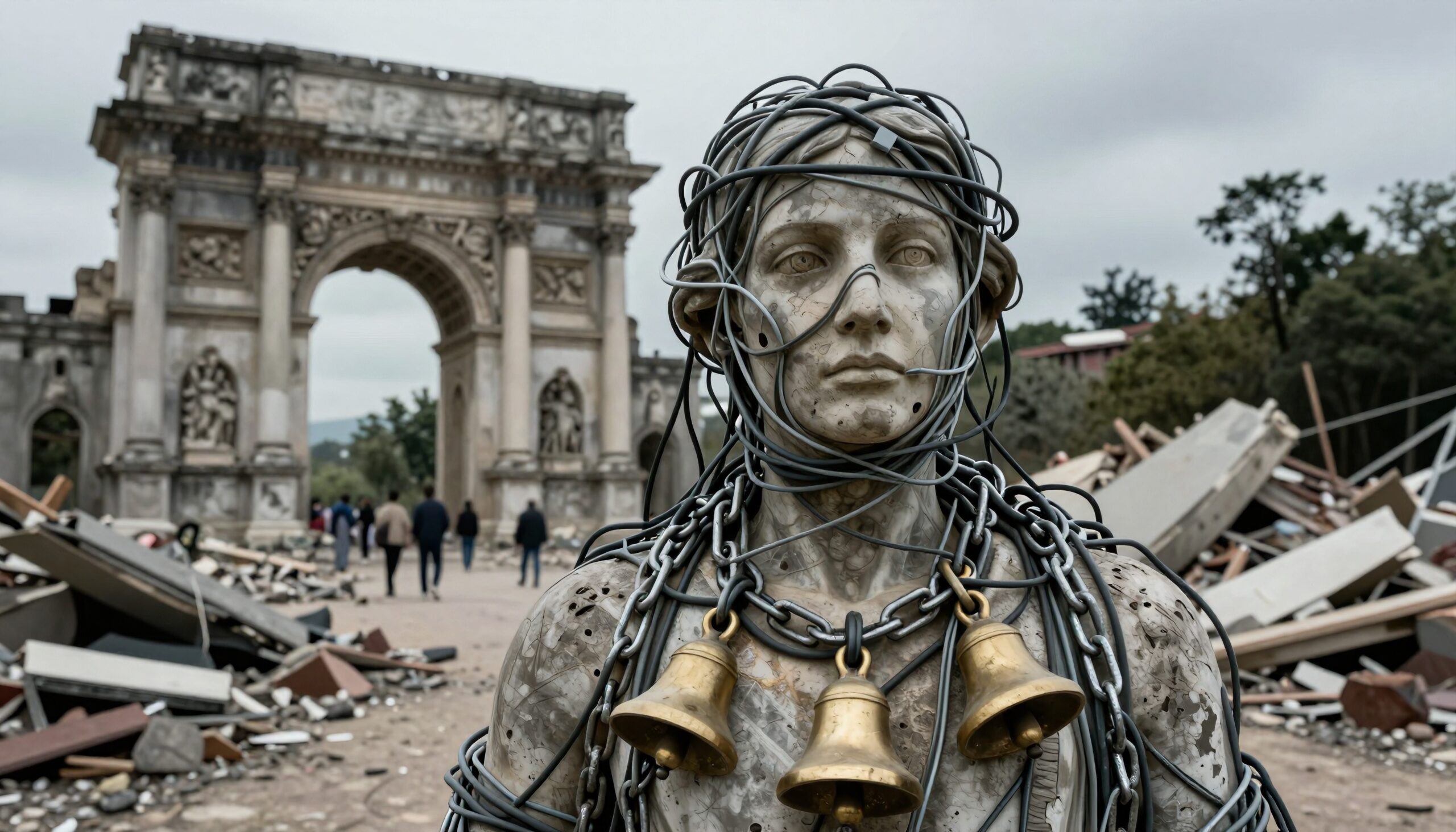 Chains Encircle Stoic Marble Statue