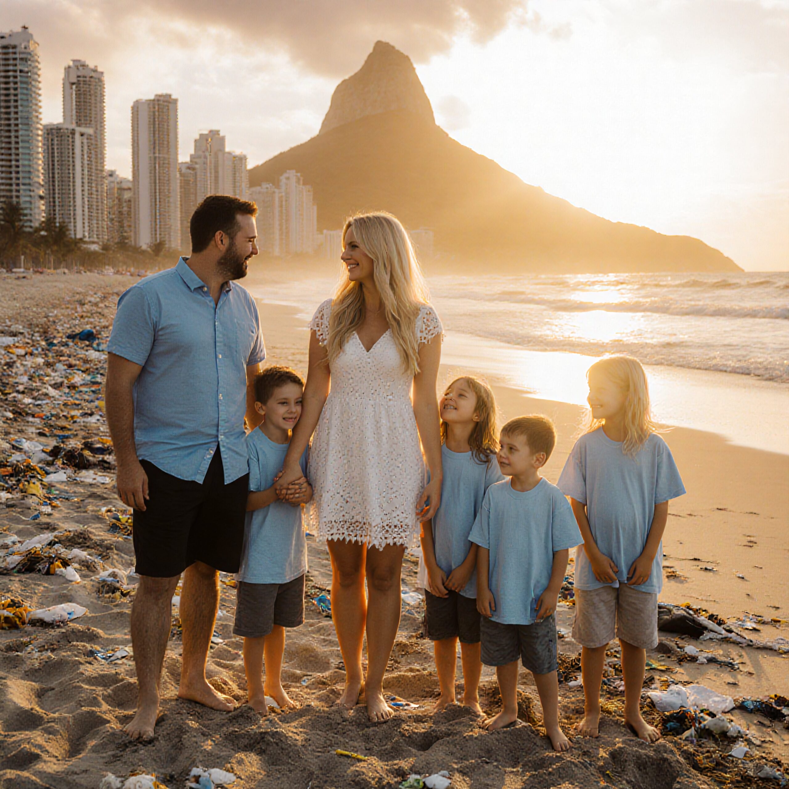 Golden Family Evening Beach Stroll