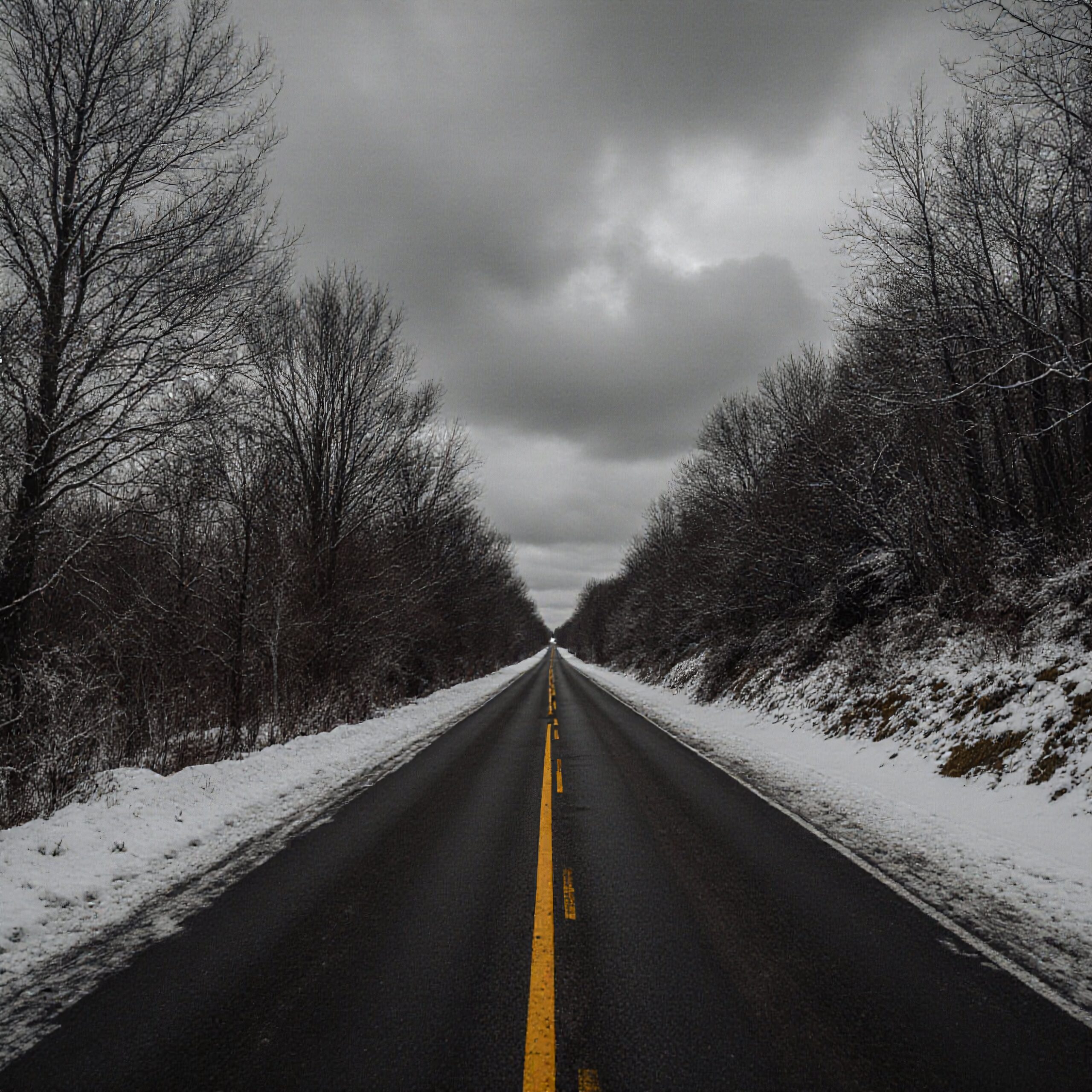 Winter Road Through Bare Trees