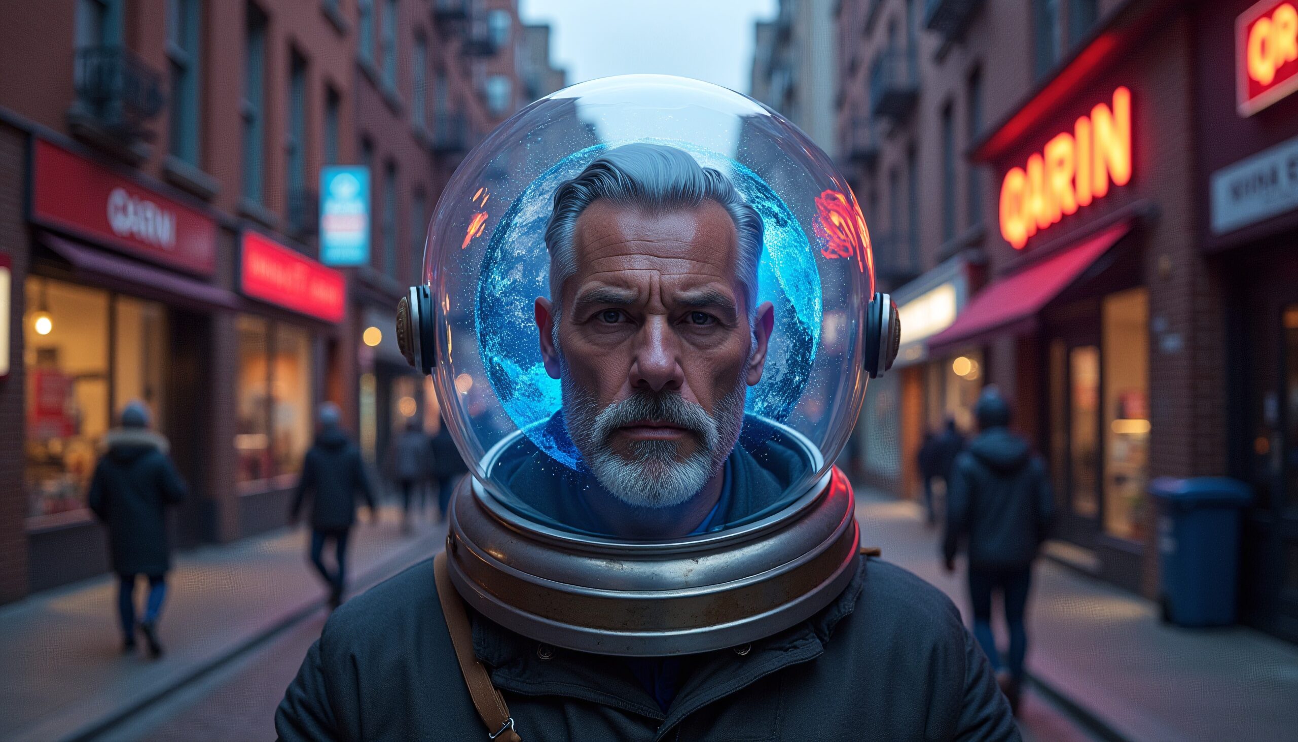 Futuristic Man in City Street