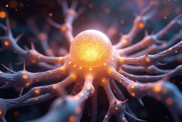 A cluster of glowing neurons with branching connections.