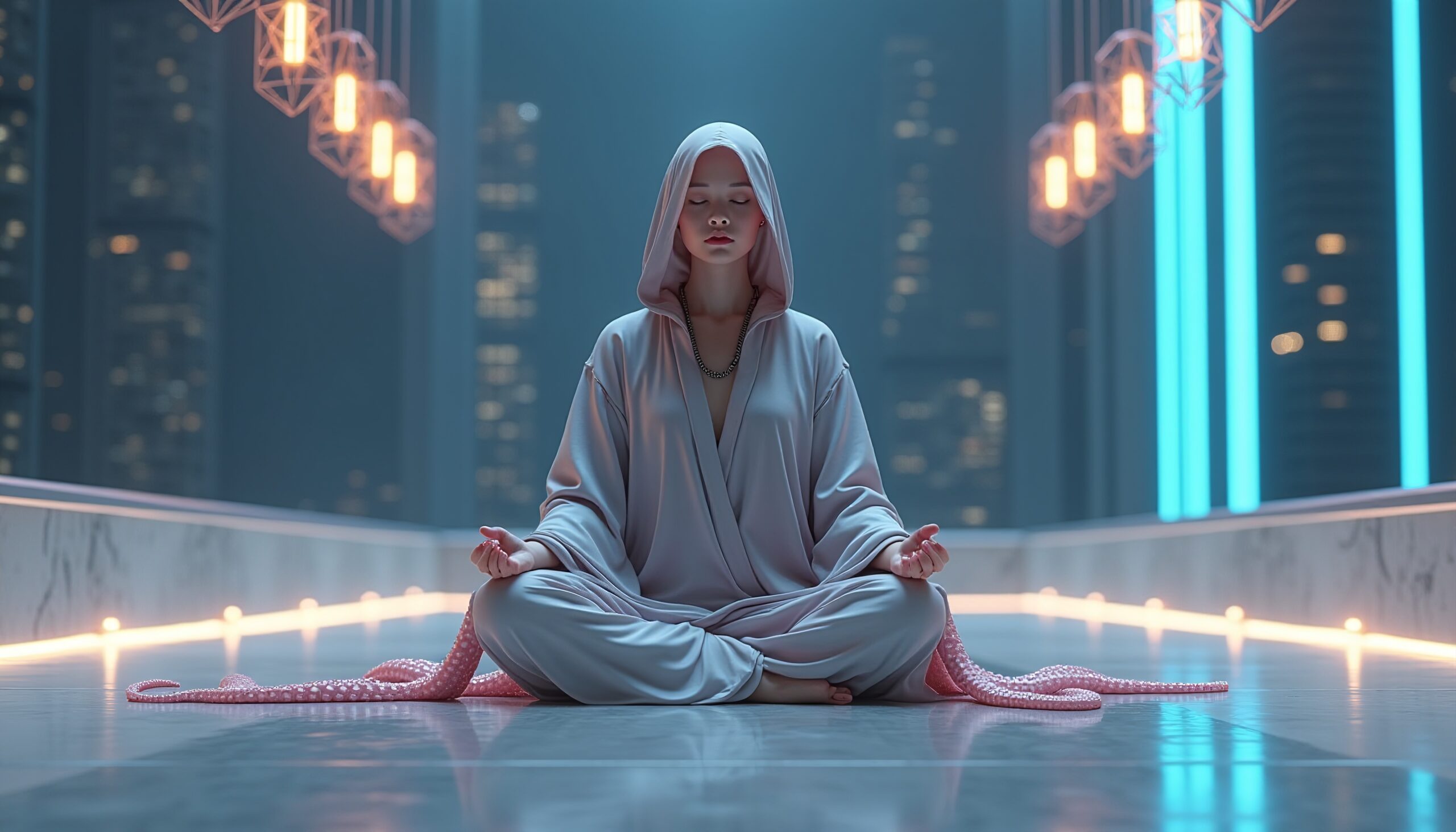 Meditation in a futuristic city