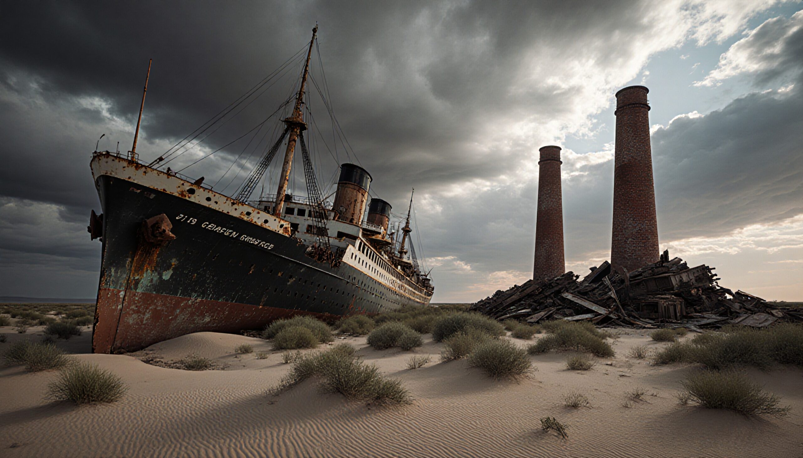 Abandoned Ship in Desert Scene