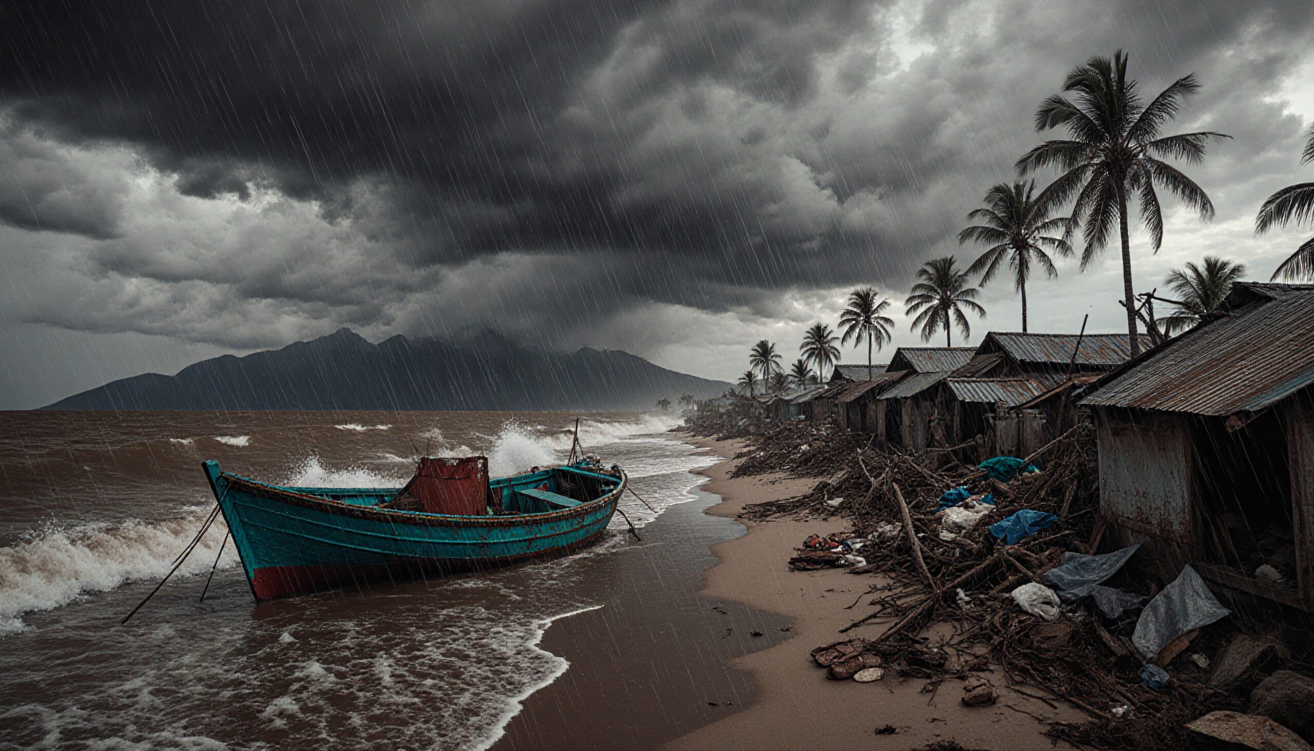 Approaching Storm over Fishing Village