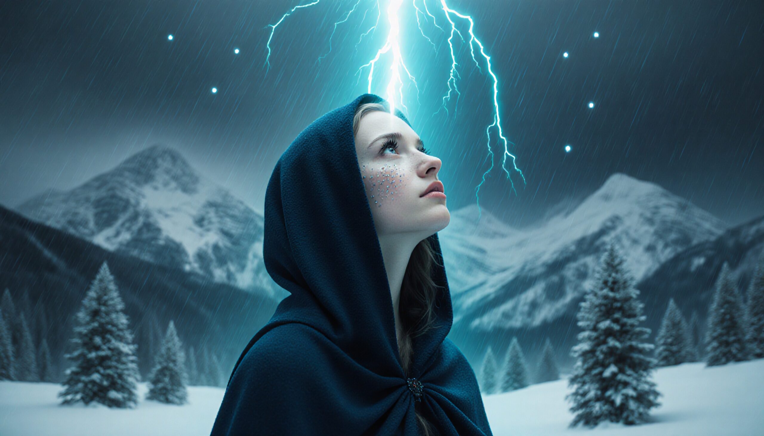 Enchanted Winter Night Sky Scene