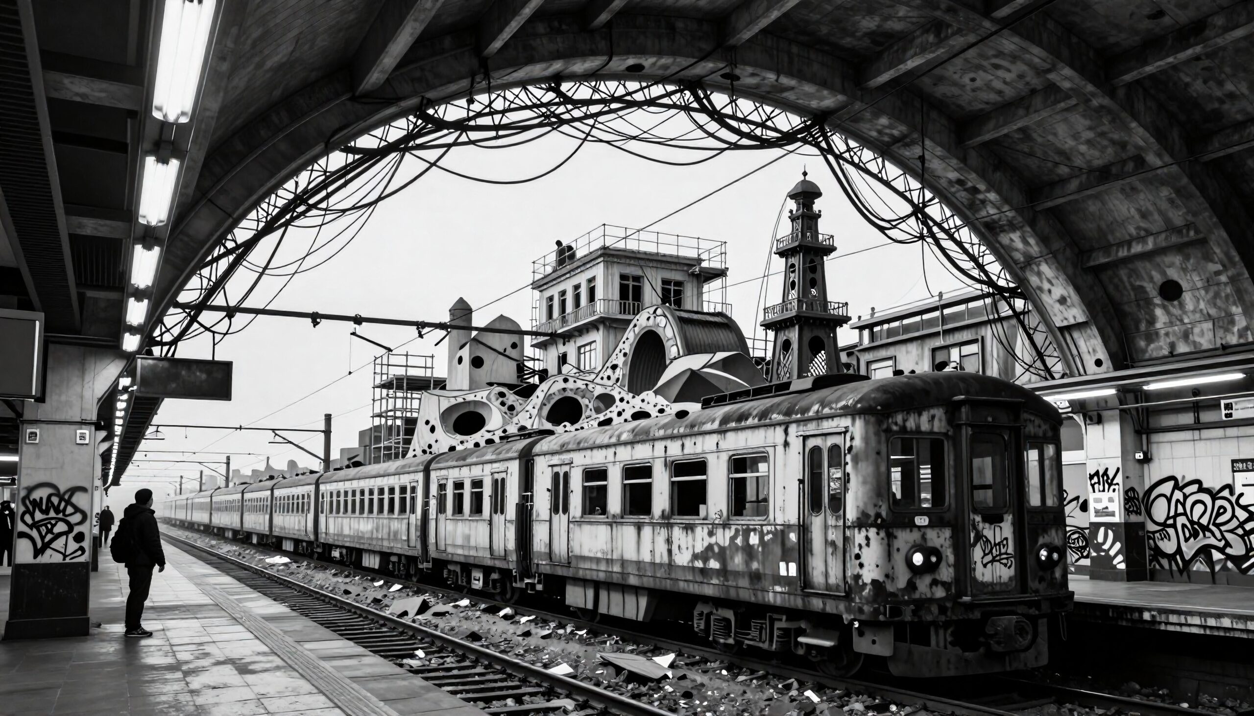 Architectural Train Station Scene
