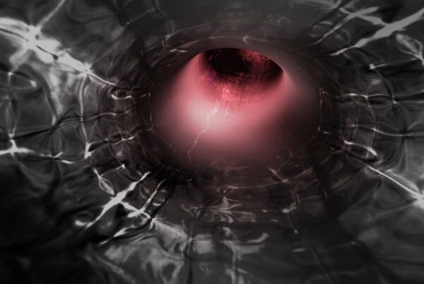 4K video loop of an abstract swirling animation with a vivid cosmic vortex, featuring dynamic pink and red hues contrasted ag