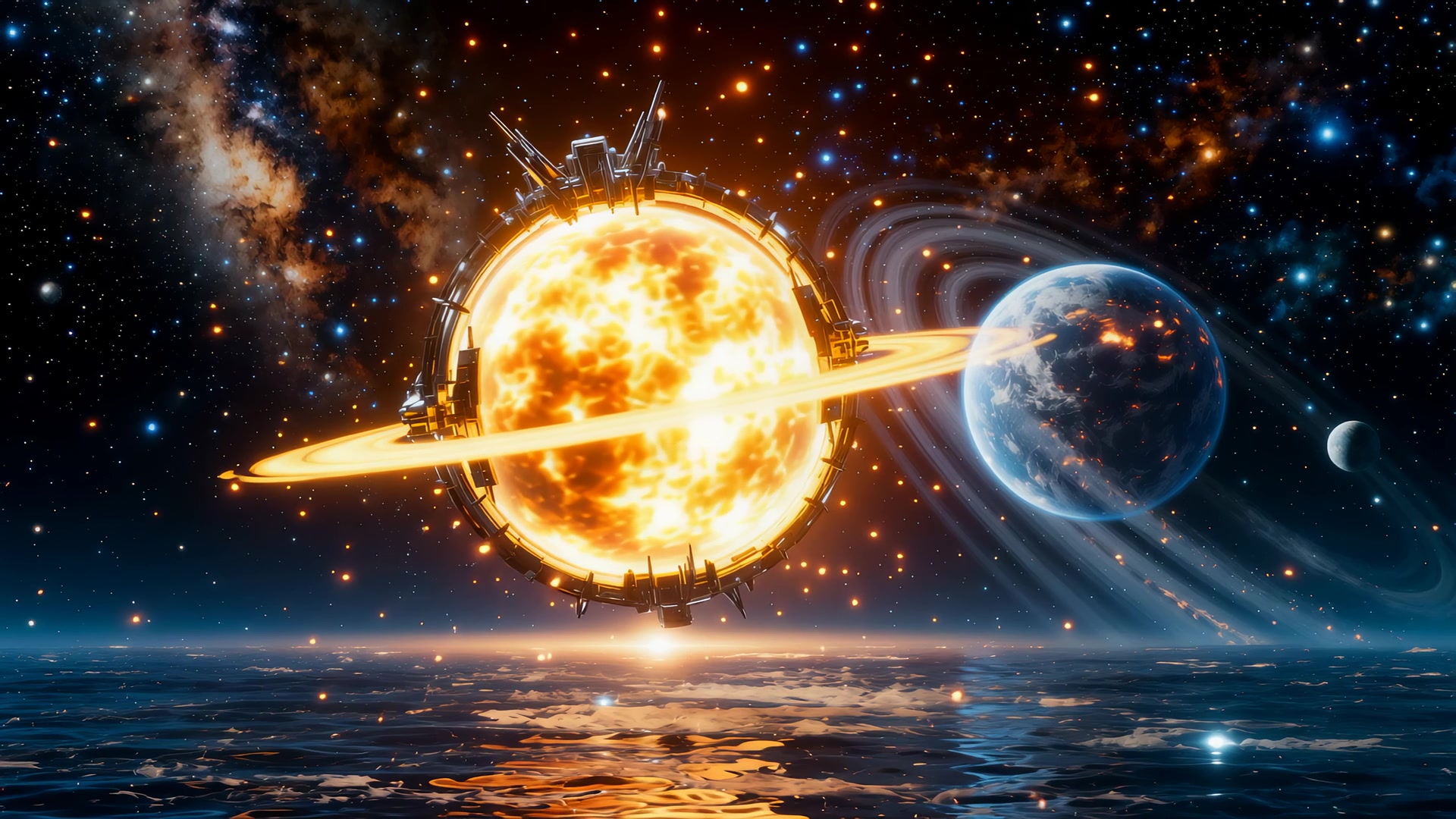 Cosmic Dyson Sphere Ringed Sun HD Video