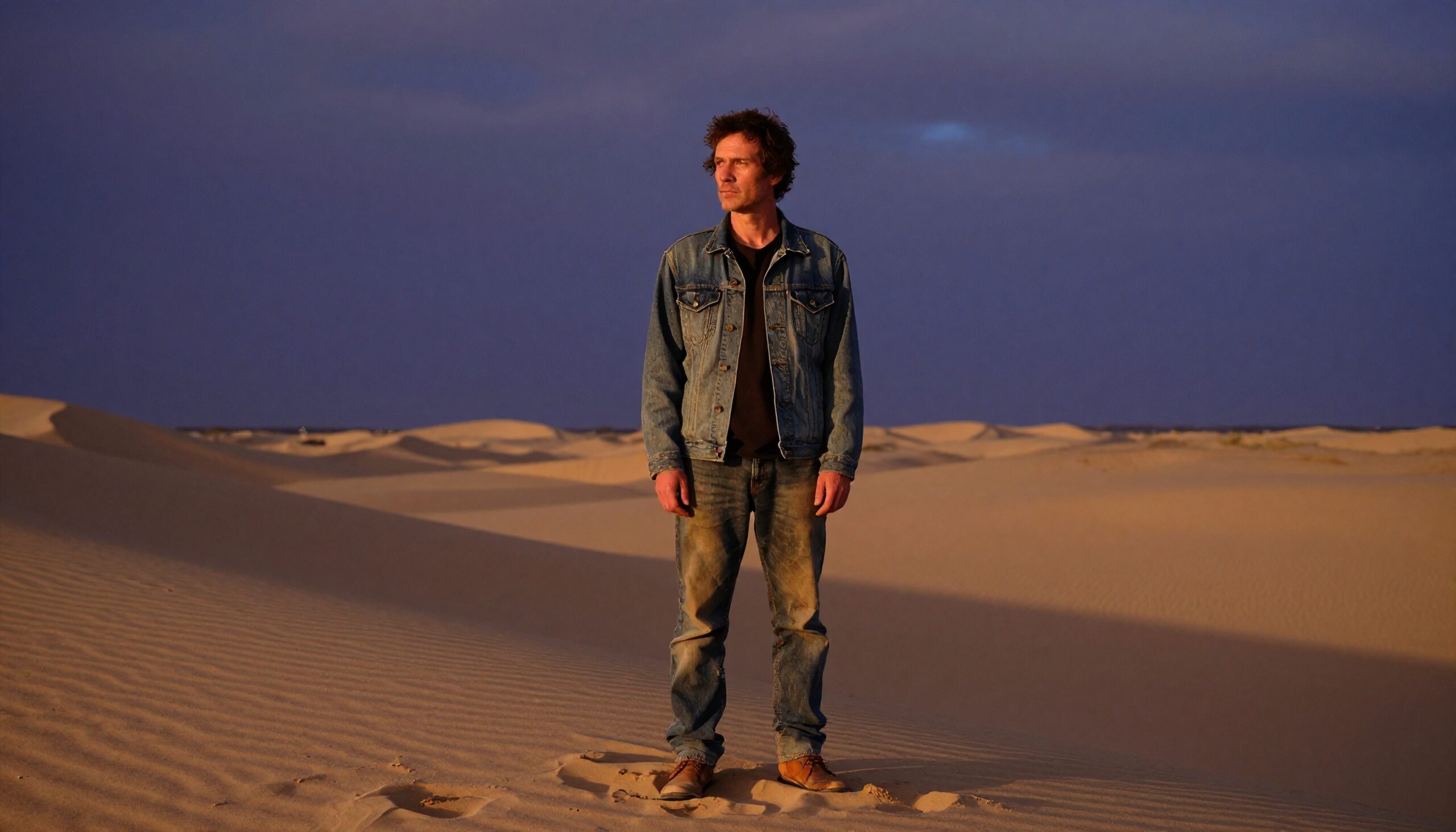 Man Contemplating in Desert Dusk