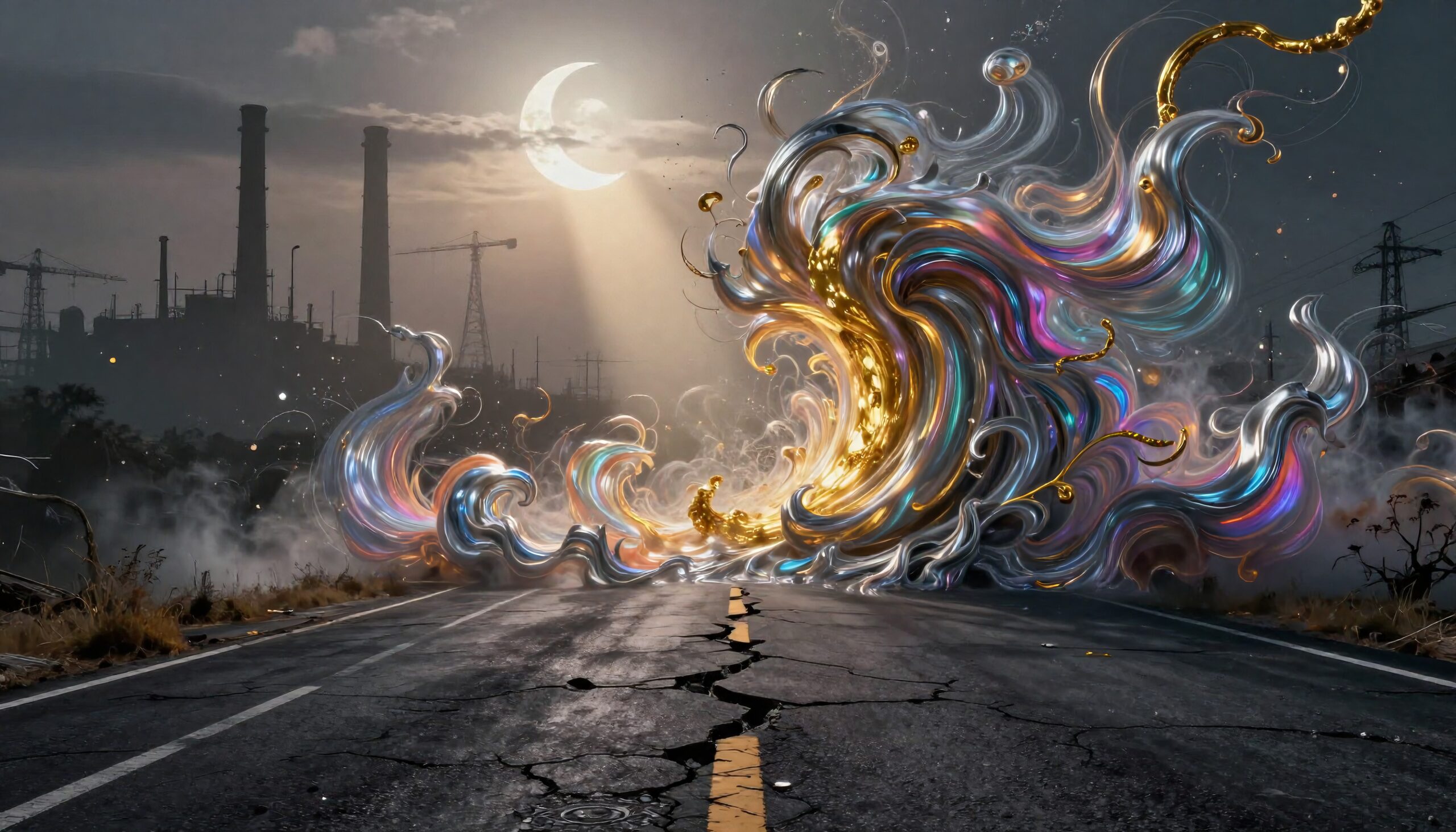 Colorful Swirl in Industrial Landscape