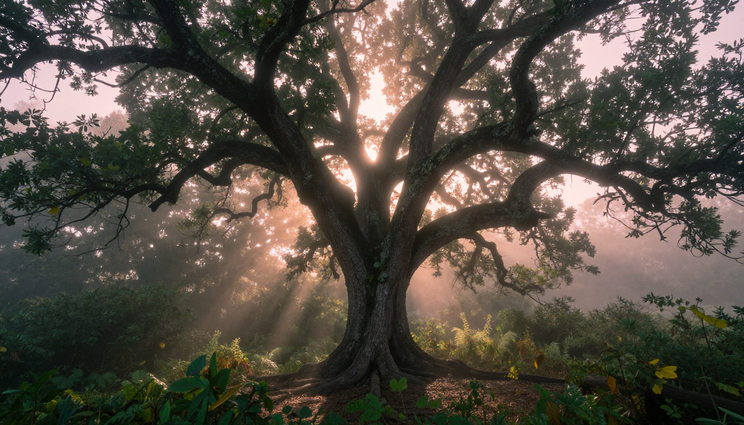 Majestic Tree in Sunlit Forest
