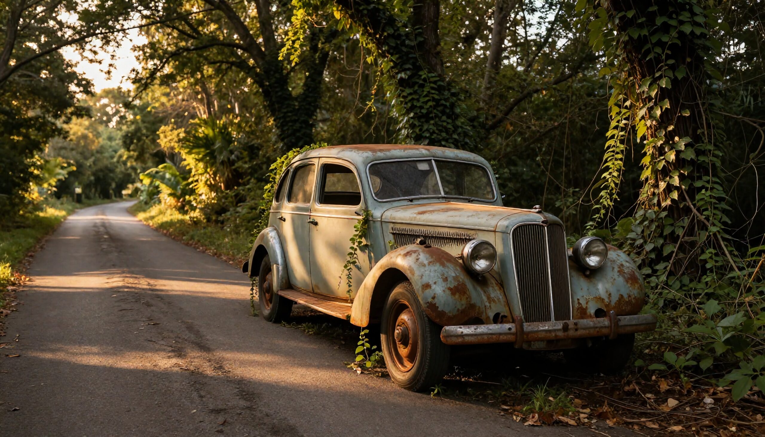 Vintage Car in Secluded Woods