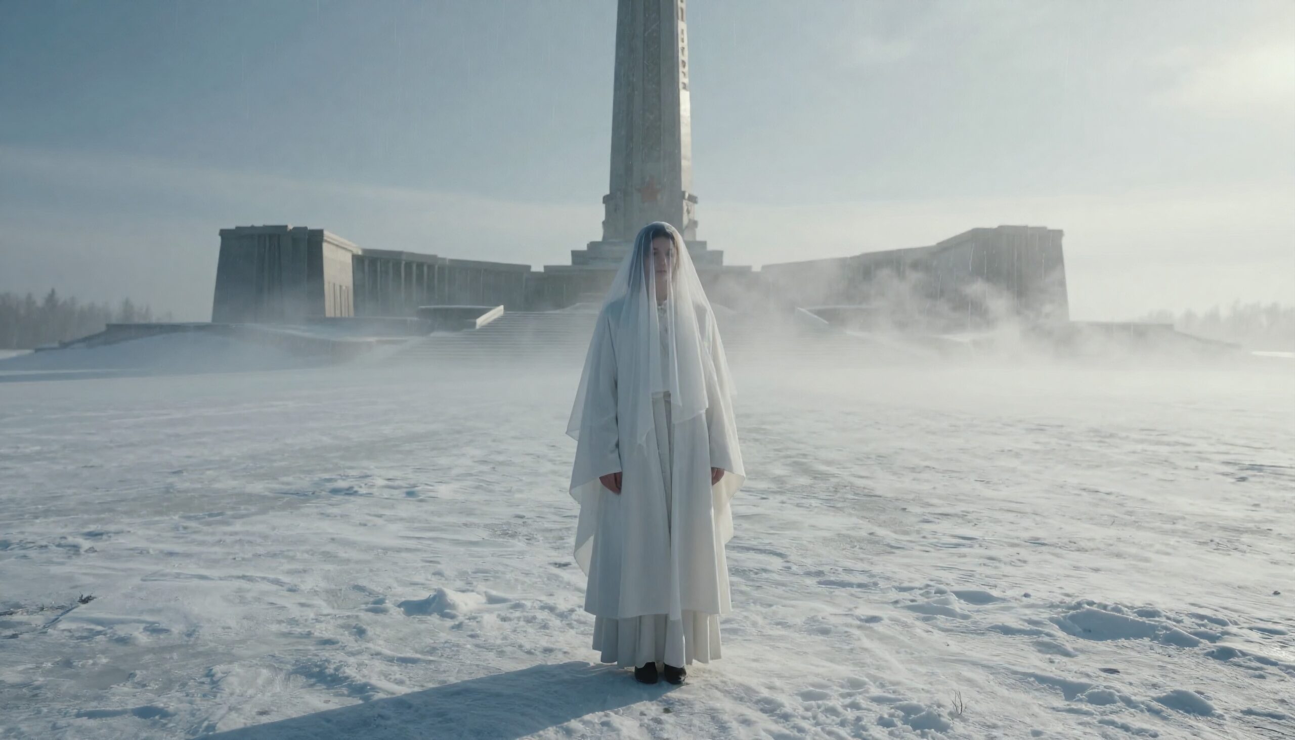 Mystical Figure in Snowy Landscape
