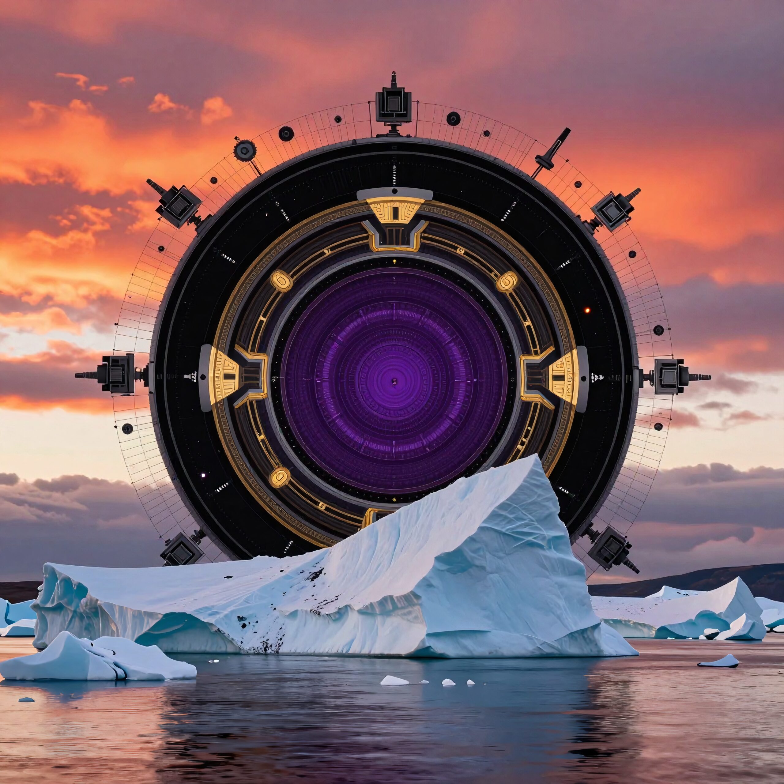 Futuristic Arctic Landscape with Icebergs